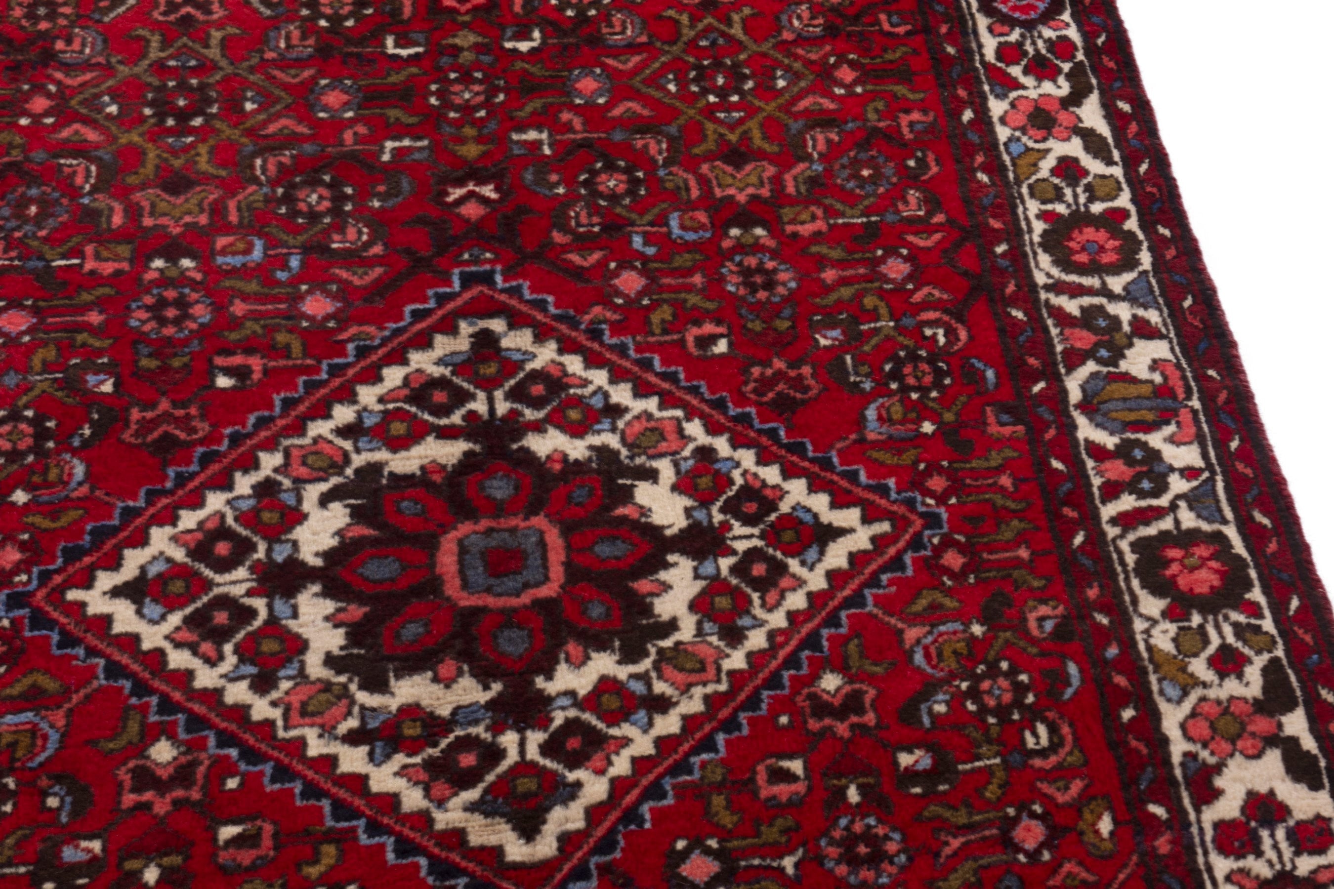 Persian Hamedan runner rug in deep red and off-white, view 8 of 17