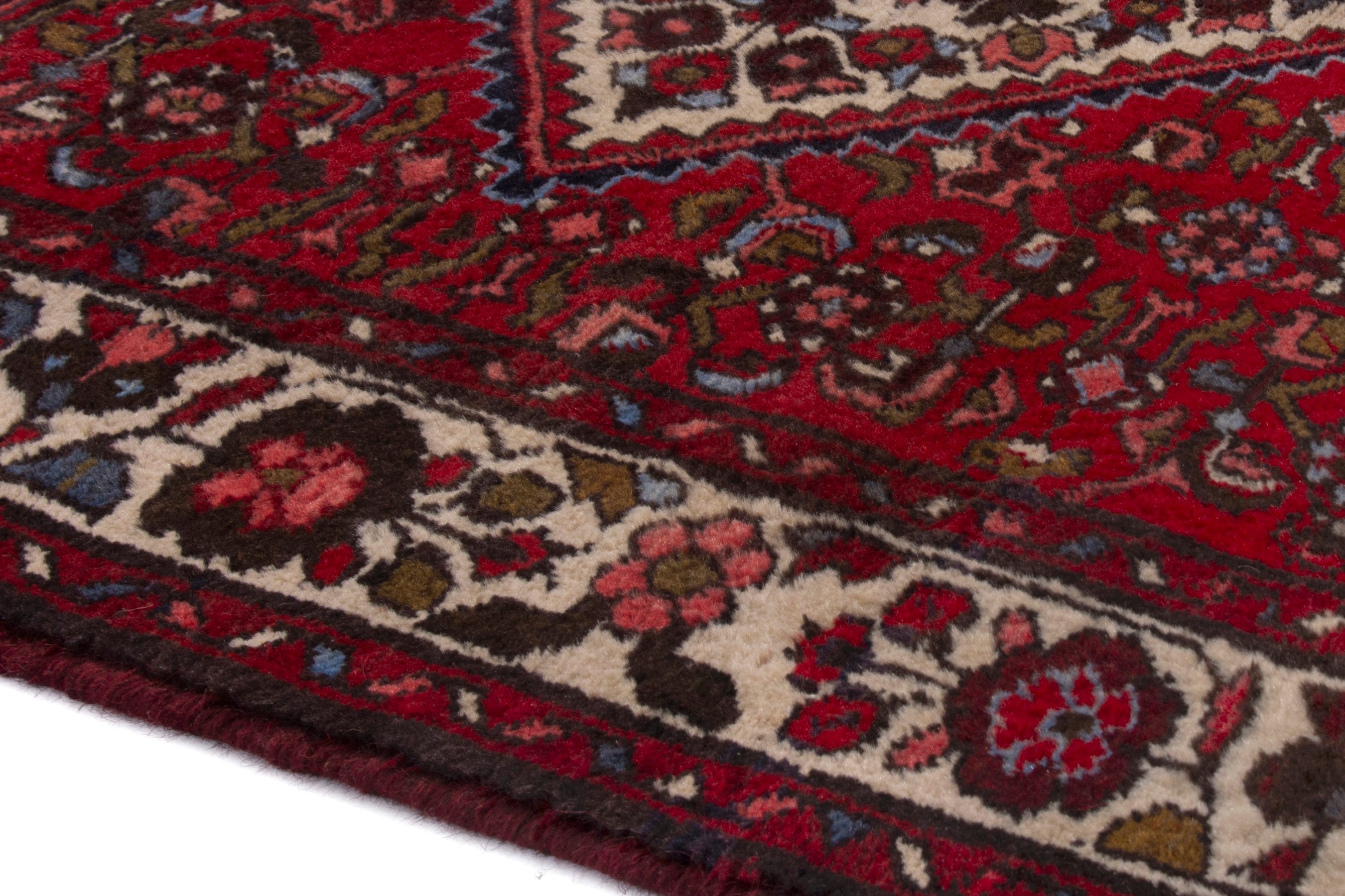 Persian Hamedan runner rug in deep red and off-white, view 5 of 17
