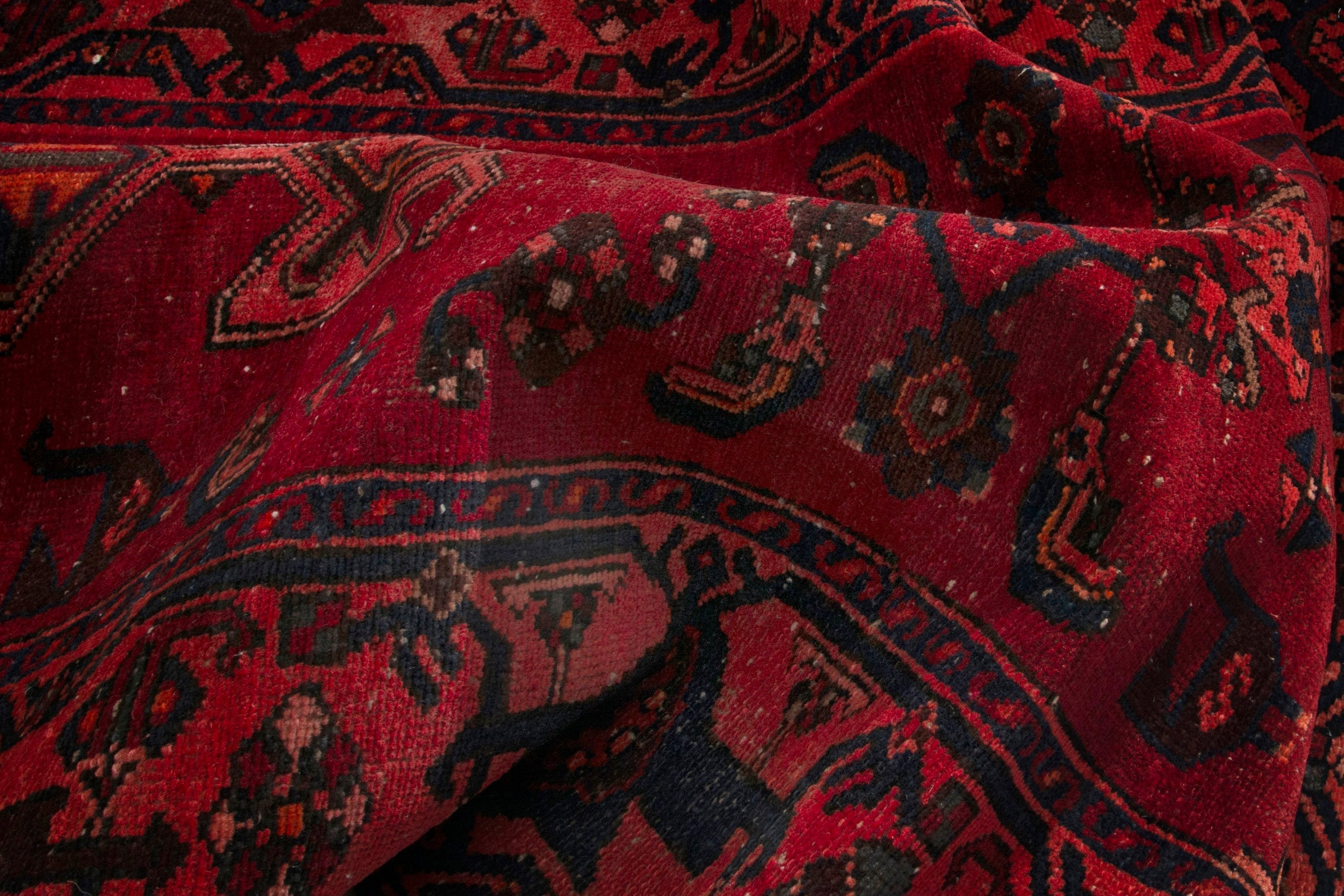 Persian Zanjan runner rug in deep red and burgundy, view 15 of 18