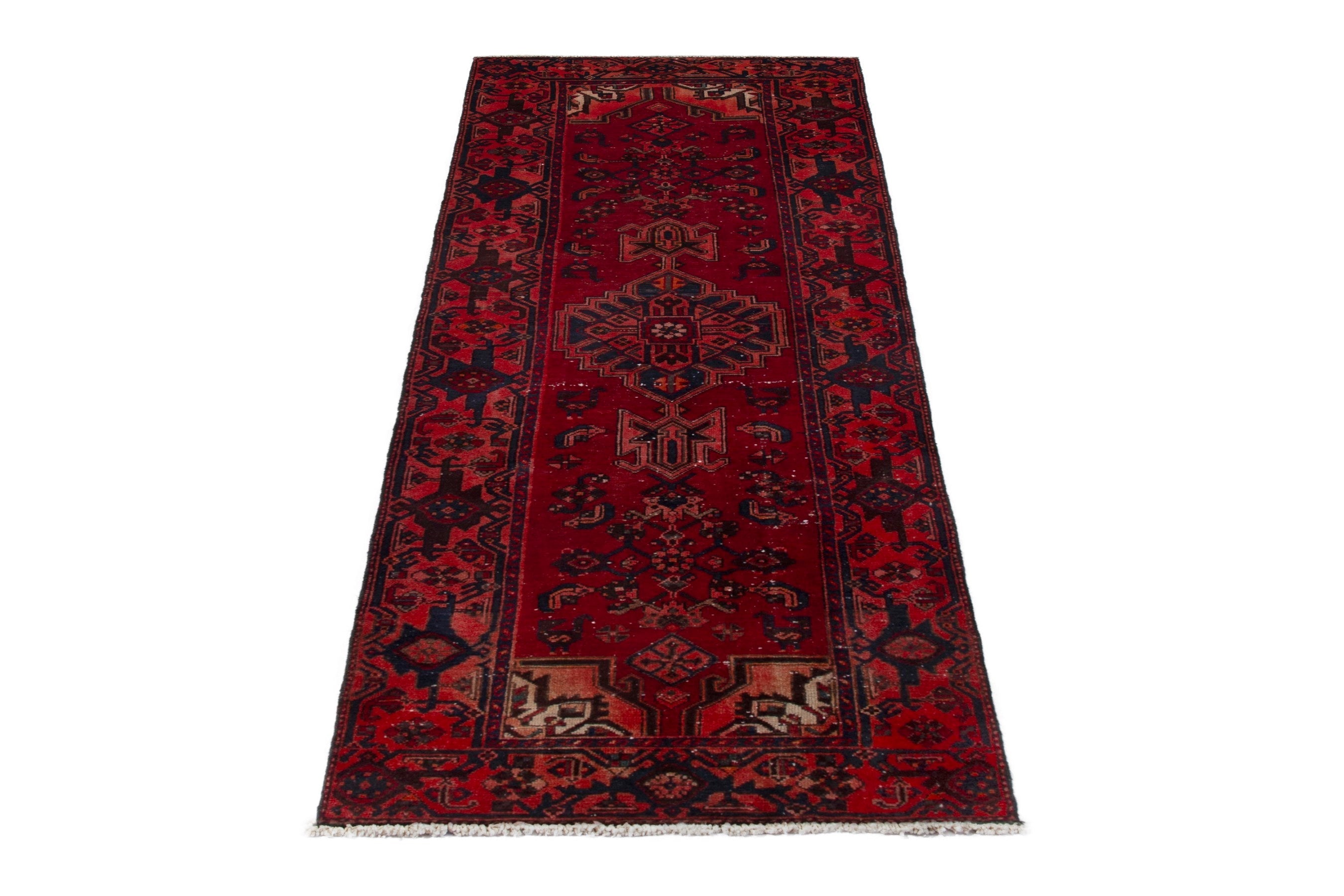 Persian Zanjan runner rug in deep red and burgundy, view 2 of 18