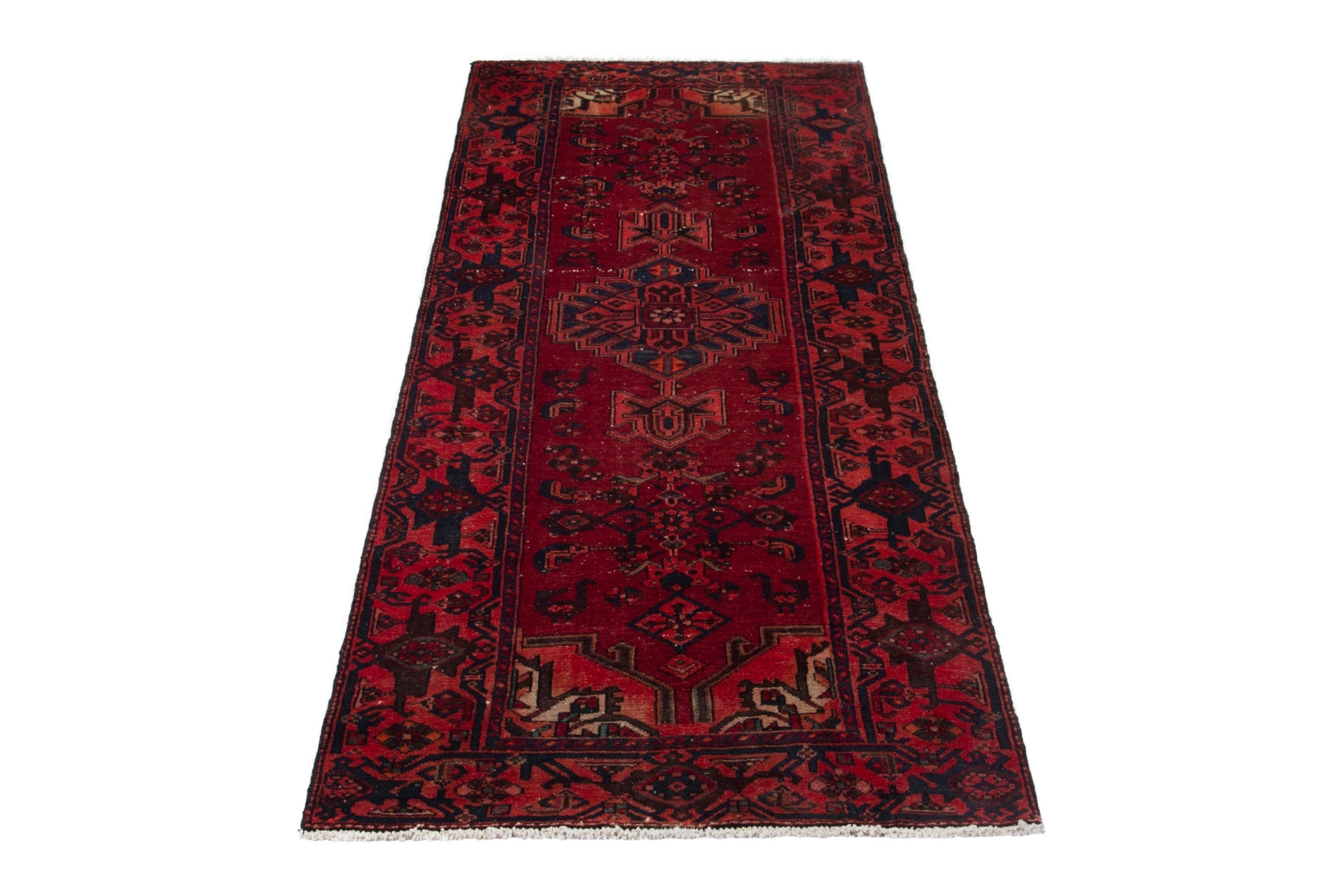Persian Zanjan runner rug in deep red and burgundy, view 3 of 18