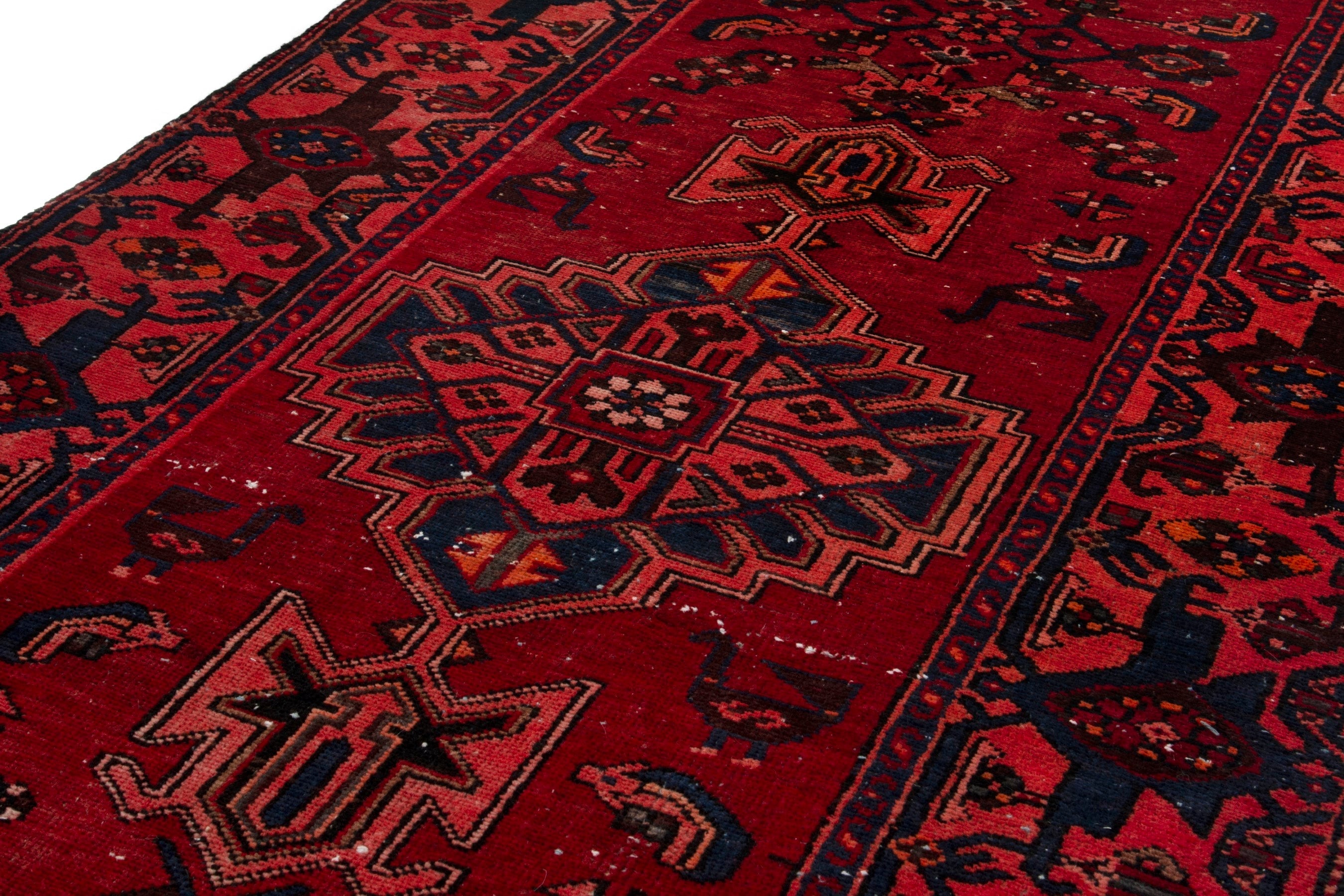 Persian Zanjan runner rug in deep red and burgundy, view 7 of 18