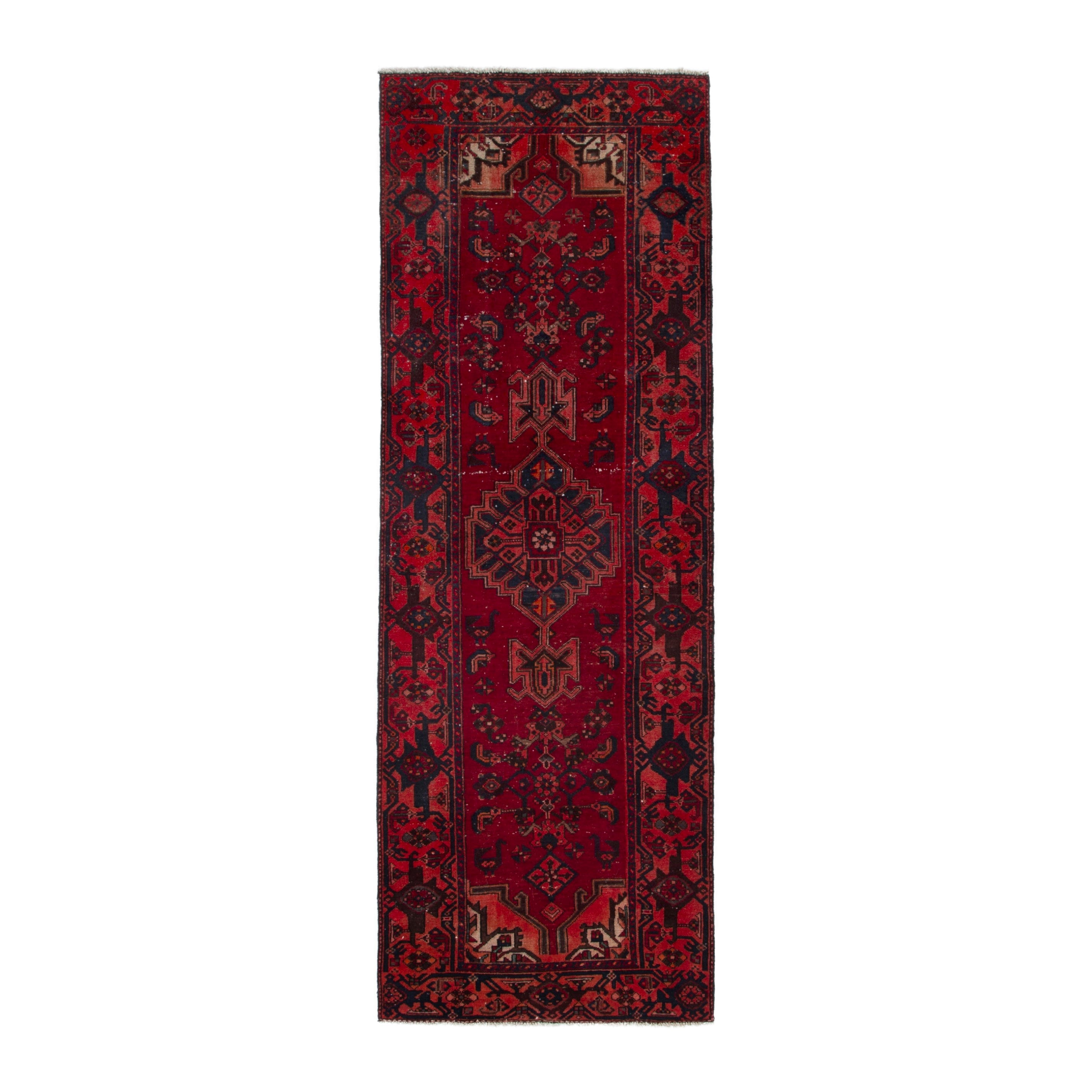 Persian Zanjan runner rug in deep red and burgundy, 3'6" x 10'