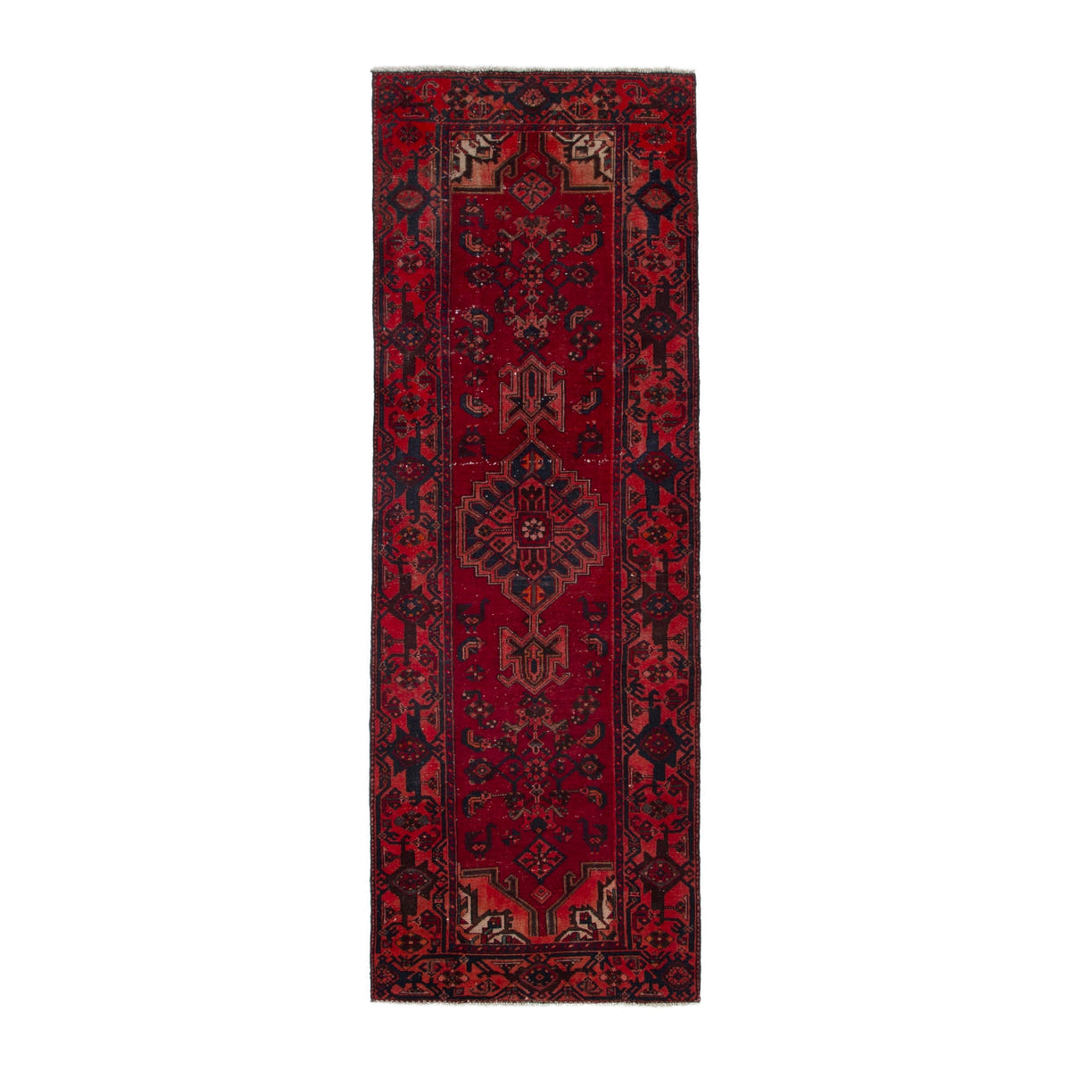 Persian Zanjan runner rug in deep red and burgundy, 3'6" x 10'