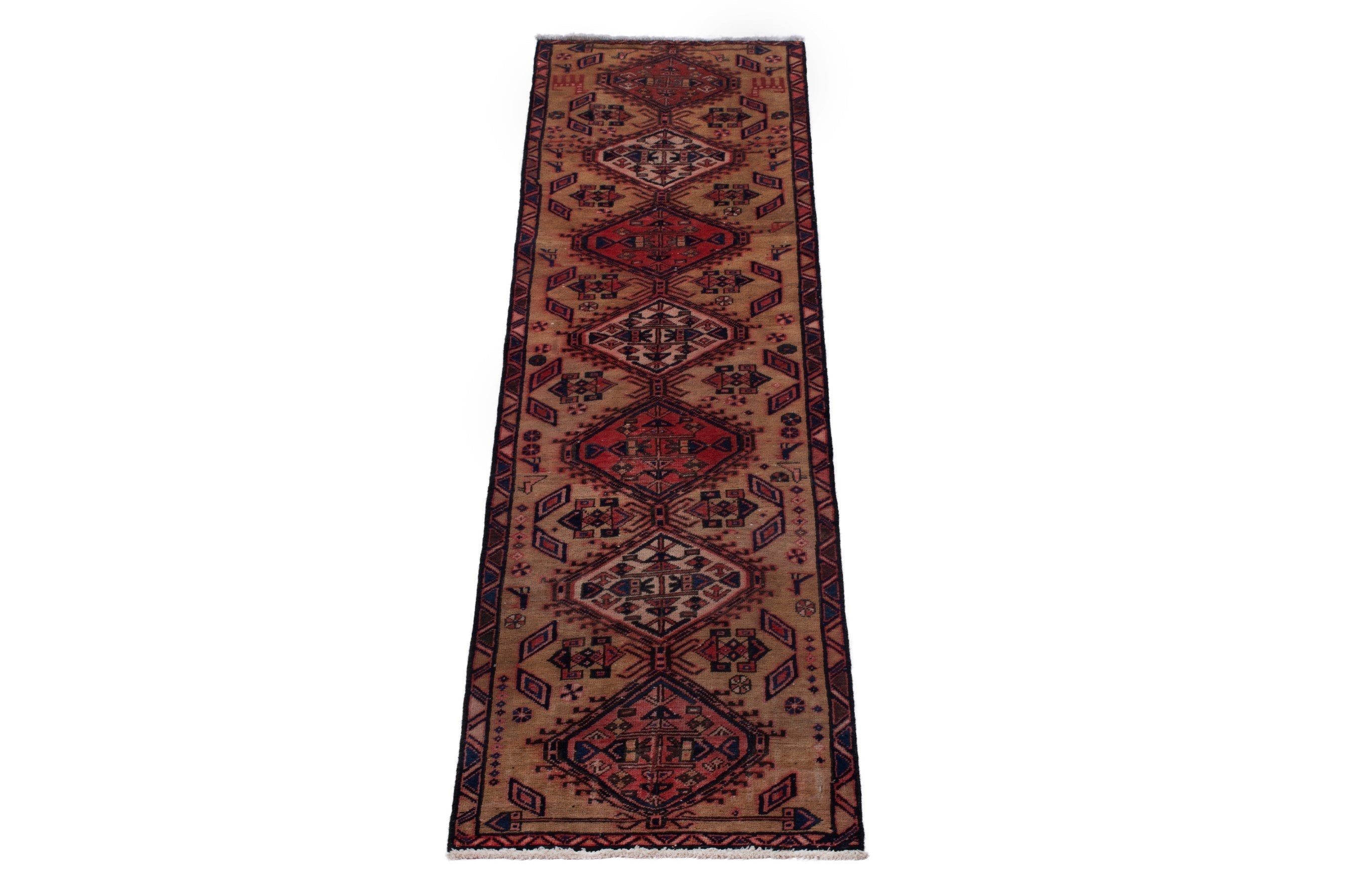 Persian Azerbaijan runner rug in beige and deep red, view 2 of 17