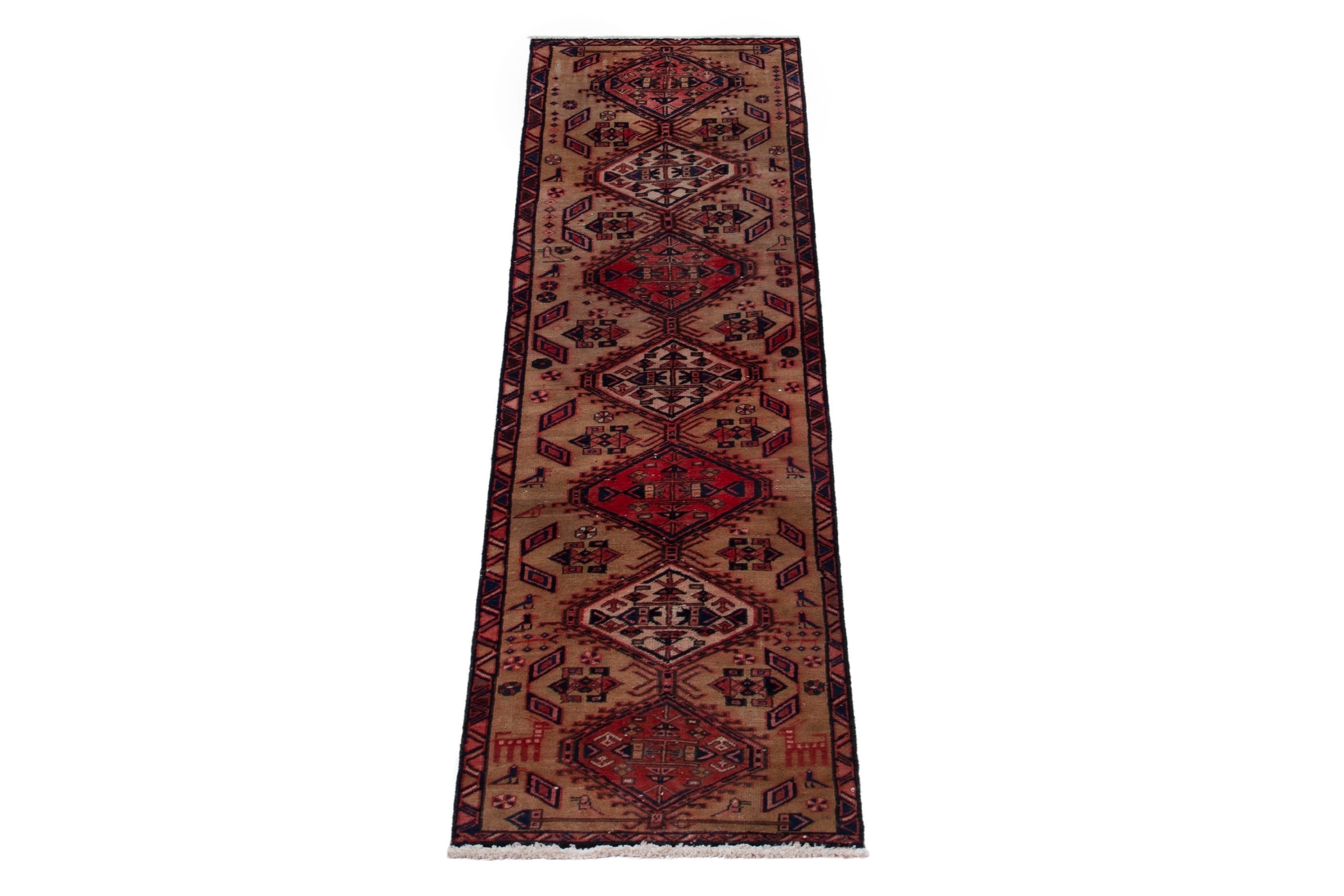 Persian Azerbaijan runner rug in beige and deep red, view 3 of 17