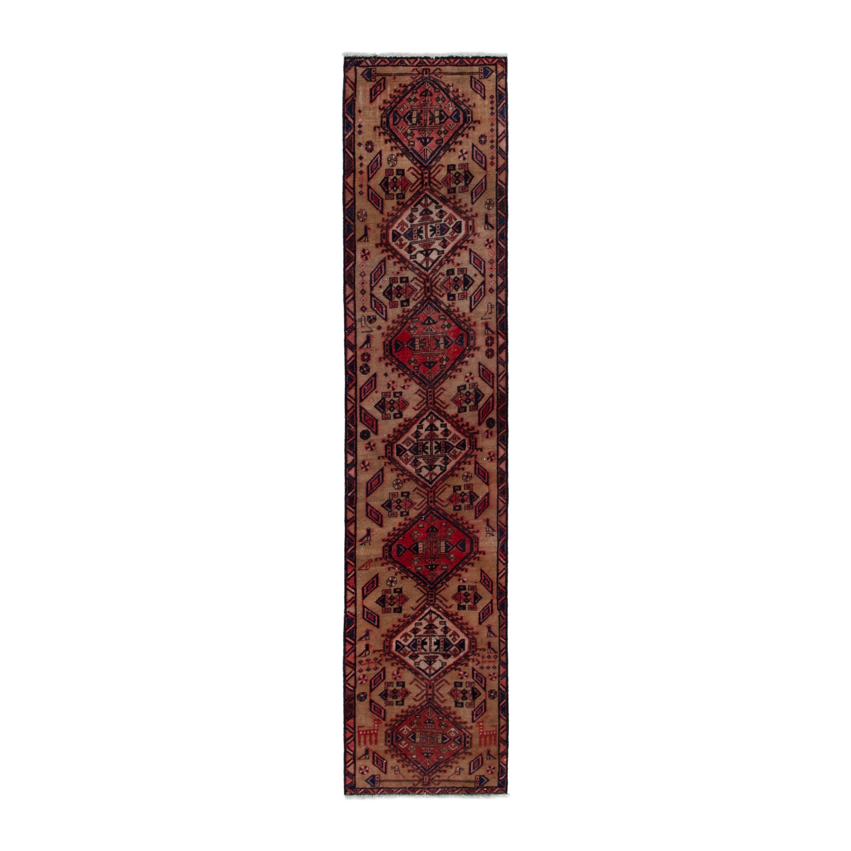 Persian Azerbaijan runner rug in beige and deep red, 2'1" x 9'