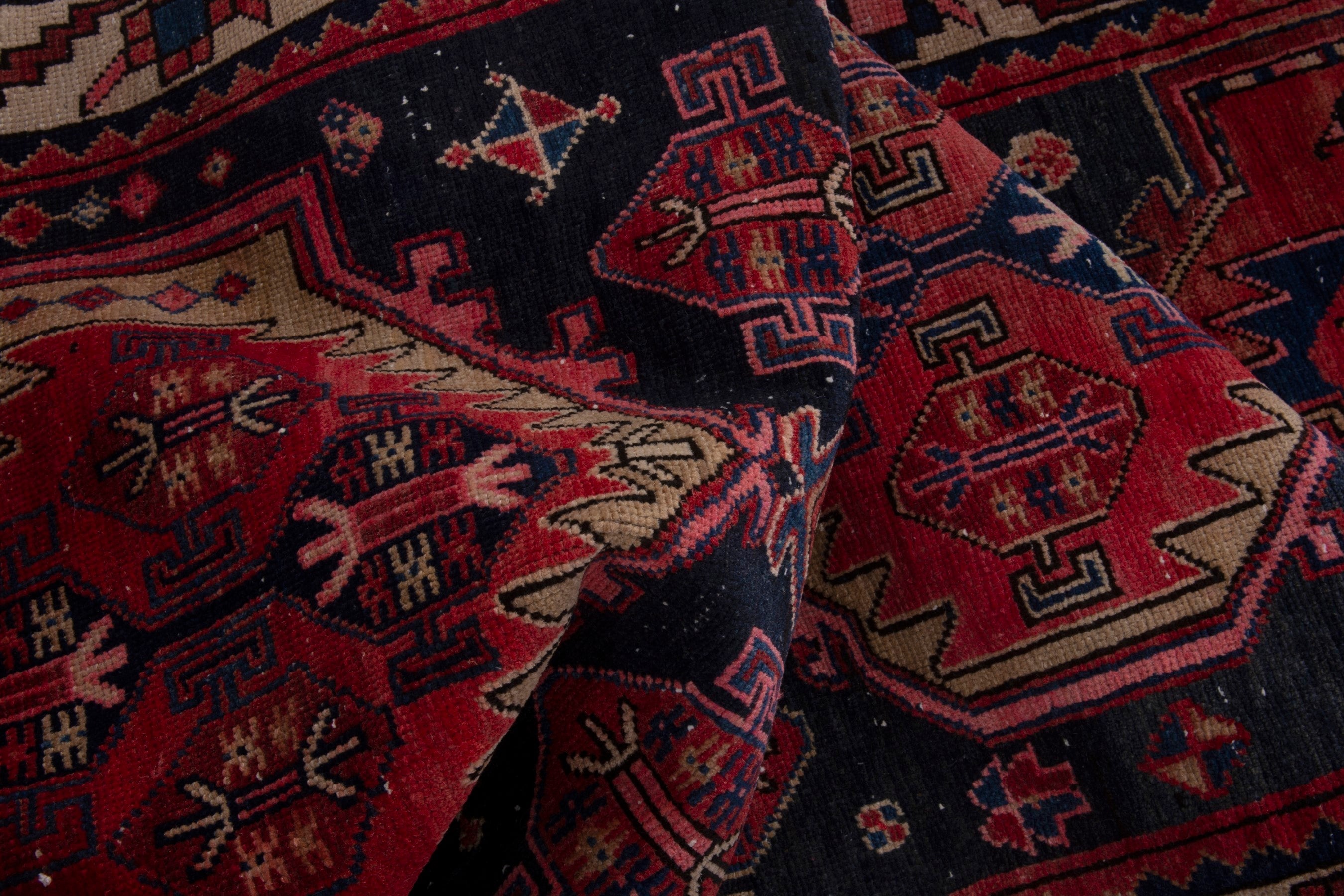 Persian Ardabil runner rug in deep red and navy, view 14 of 17