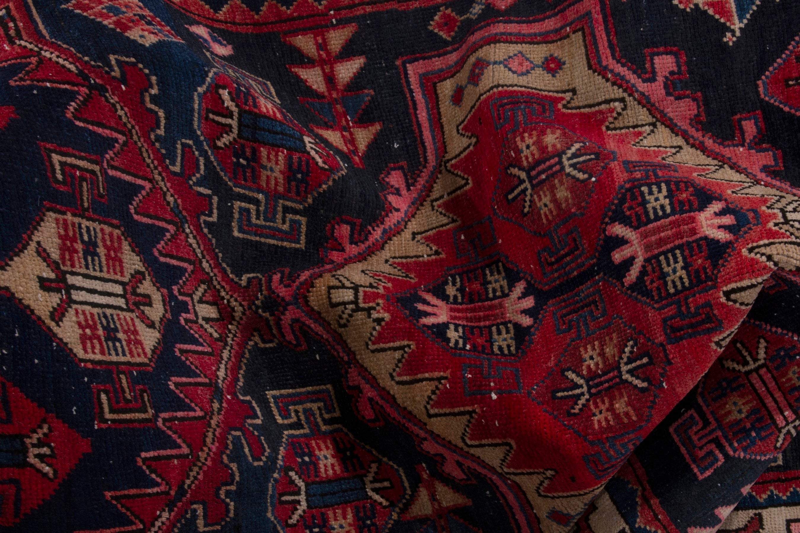 Persian Ardabil runner rug in deep red and navy, view 15 of 17