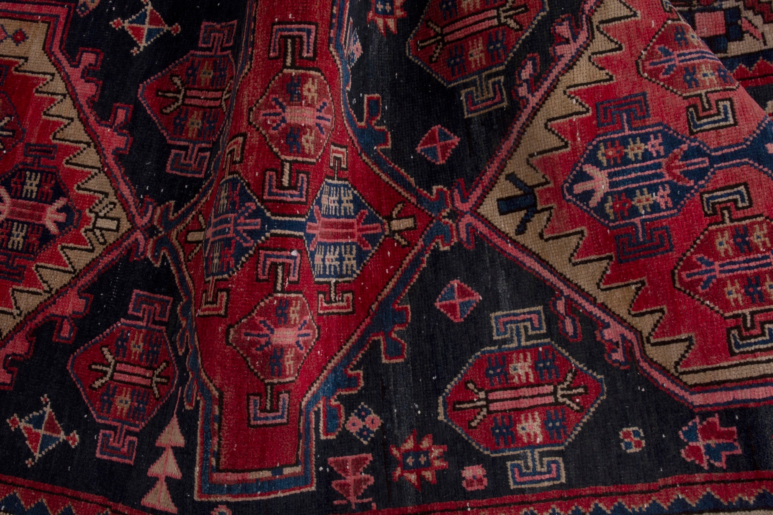 Persian Ardabil runner rug in deep red and navy, view 16 of 17