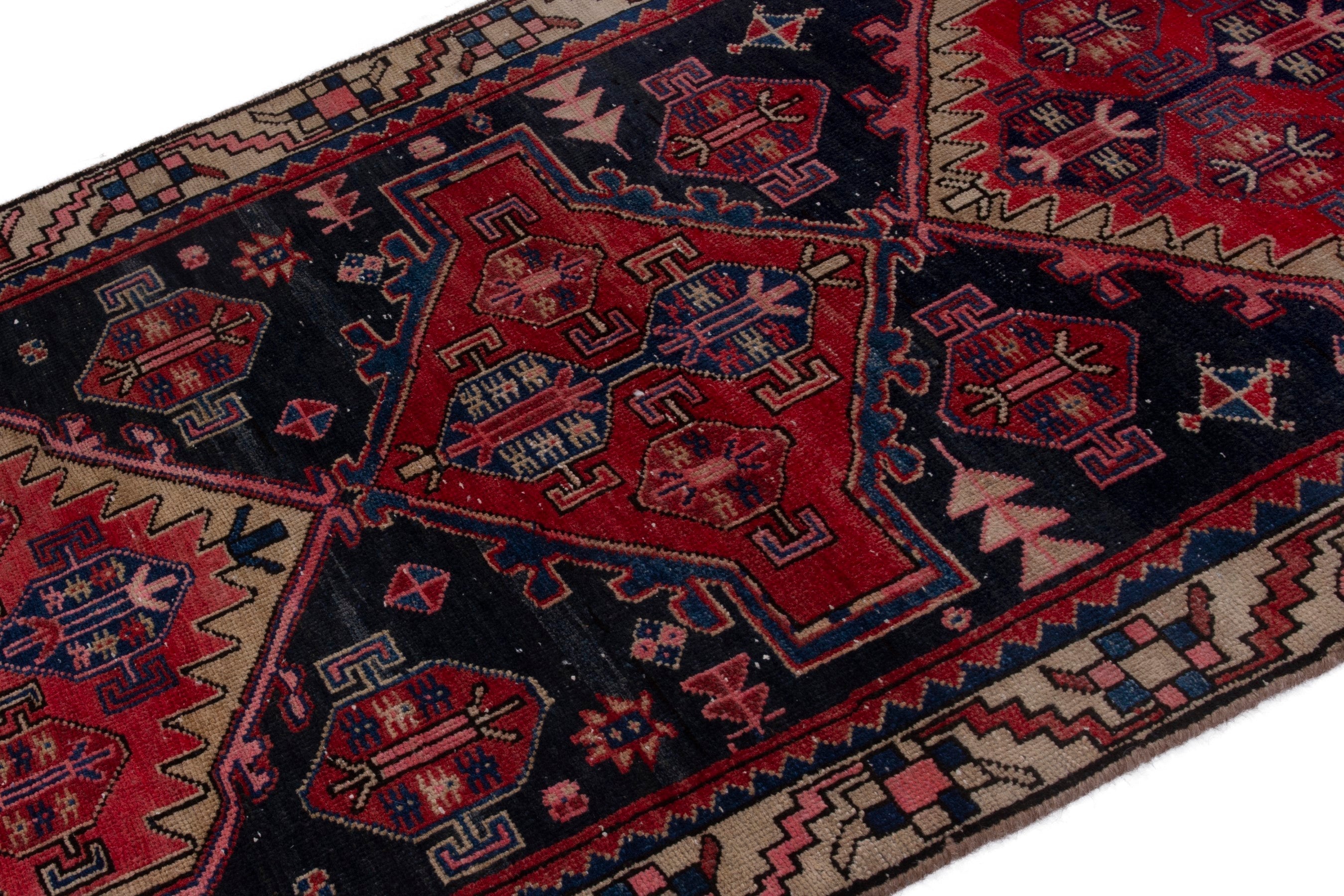 Persian Ardabil runner rug in deep red and navy, view 6 of 17