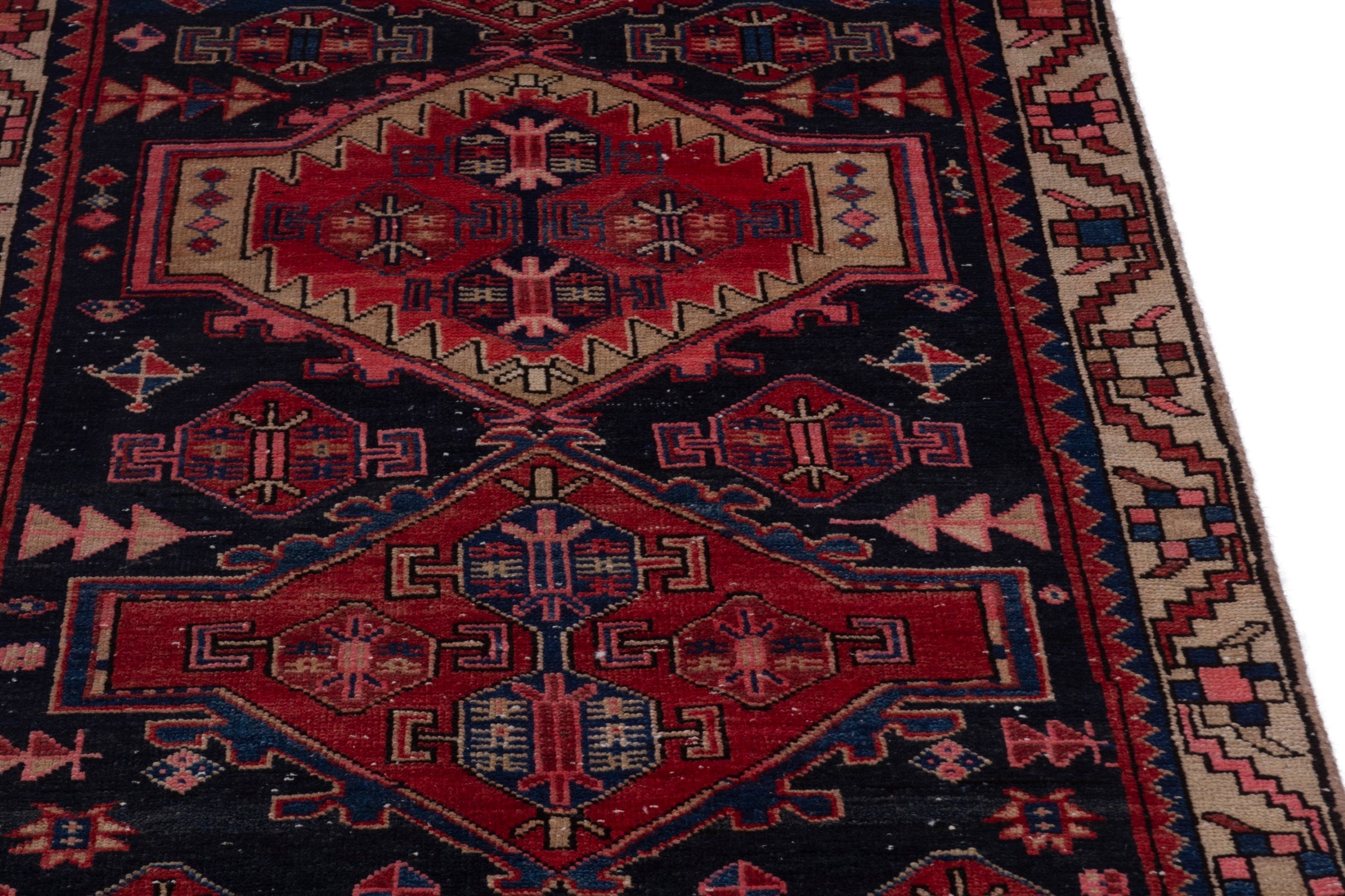 Persian Ardabil runner rug in deep red and navy, view 8 of 17