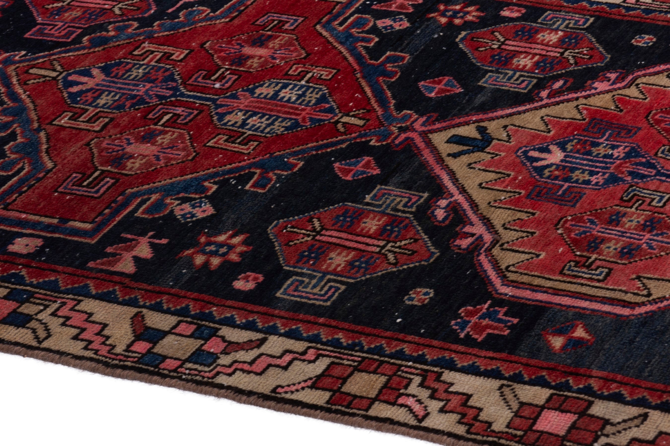 Persian Ardabil runner rug in deep red and navy, view 5 of 17