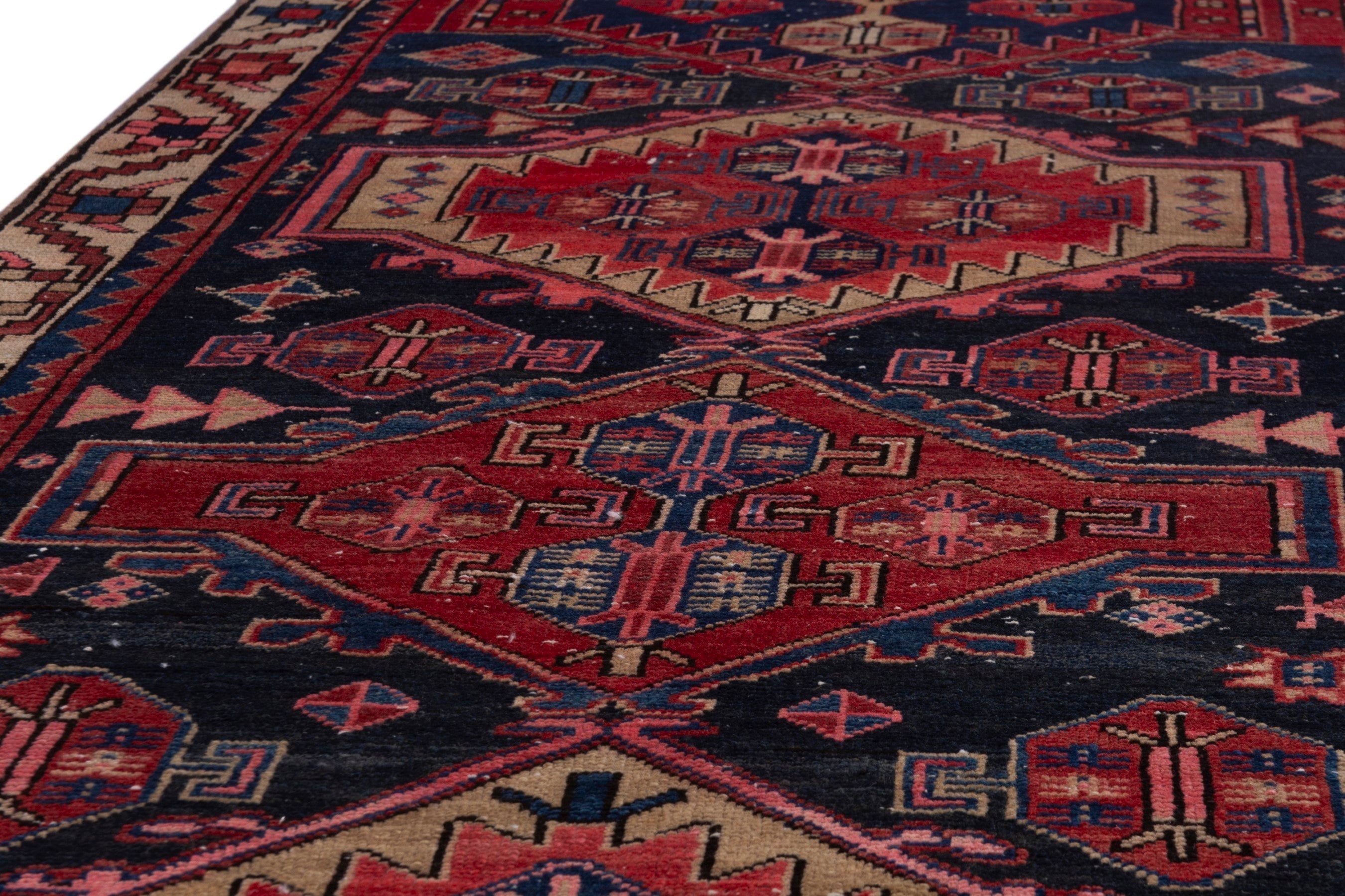 Persian Ardabil runner rug in deep red and navy, view 7 of 17