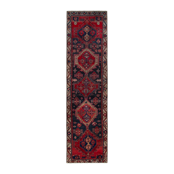 Persian Ardabil runner rug in deep red and navy, 3'1" x 11'2"