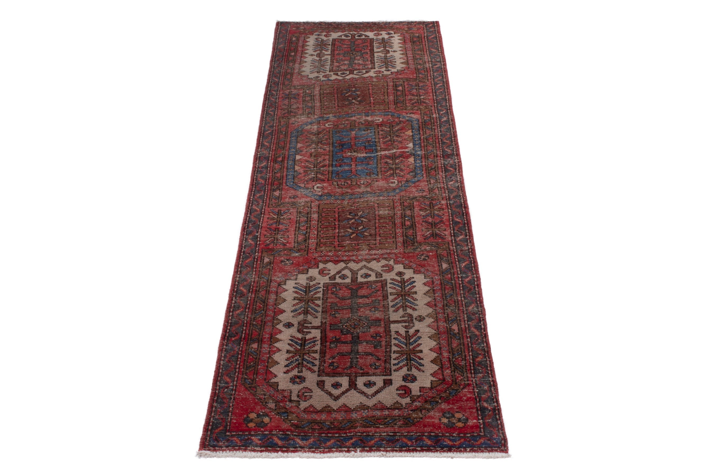Persian Gharajeh runner rug in deep red and burgundy, view 2 of 17