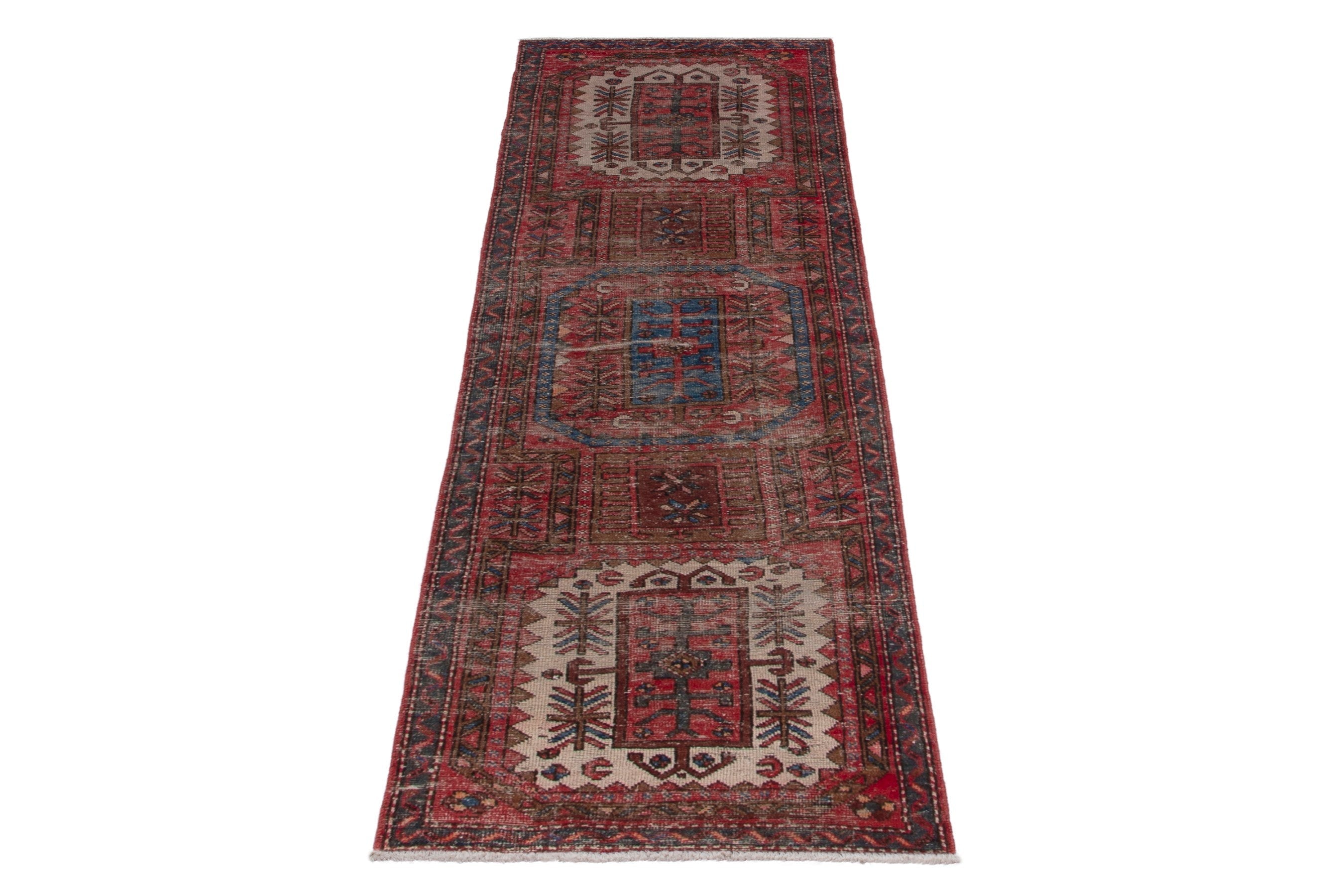 Persian Gharajeh runner rug in deep red and burgundy, view 3 of 17