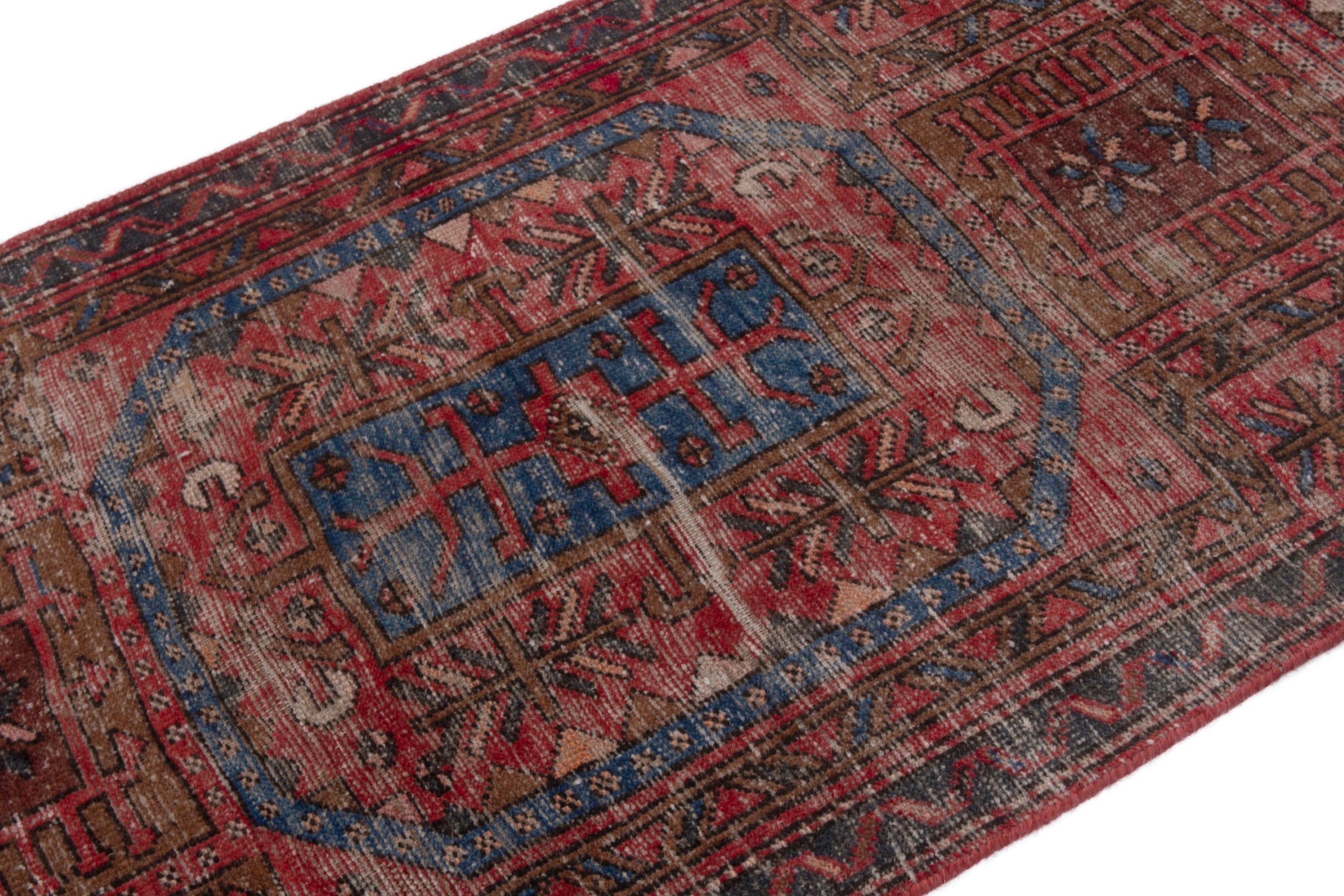 Persian Gharajeh runner rug in deep red and burgundy, view 6 of 17