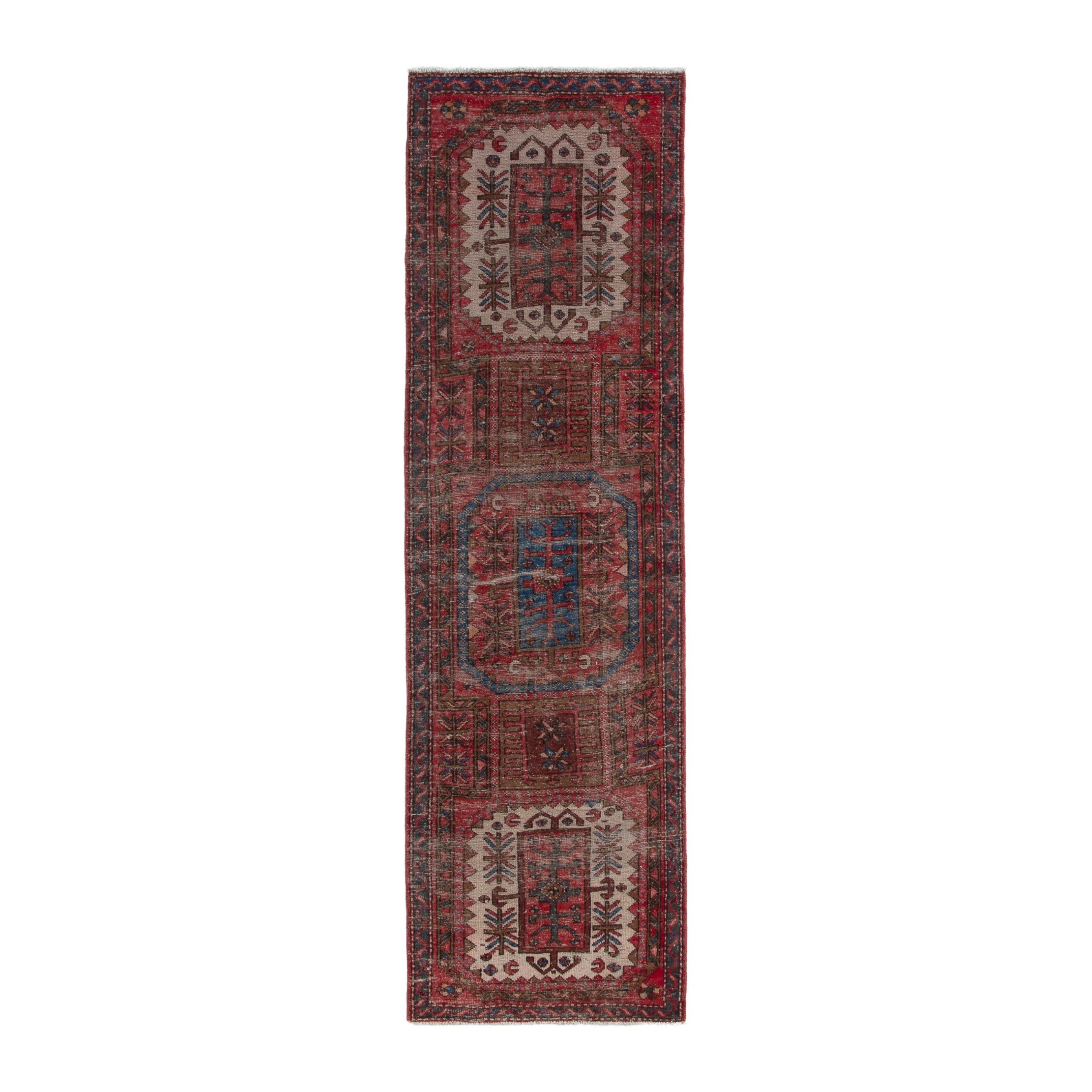 Persian Gharajeh runner rug in deep red and burgundy, 2'7" x 9'1"
