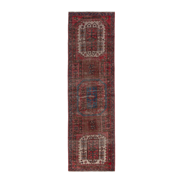 Persian Gharajeh runner rug in deep red and burgundy, 2'7" x 9'1"