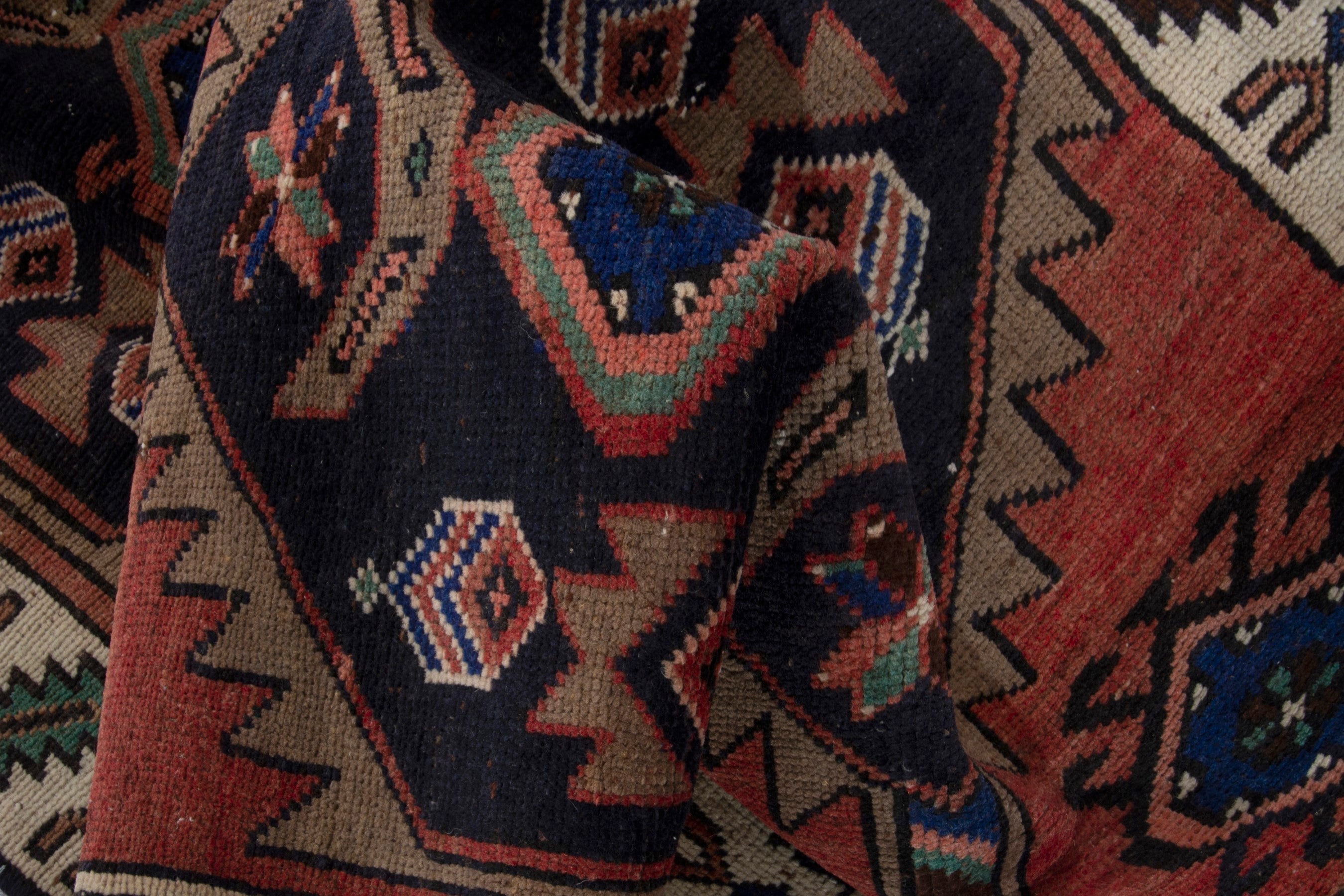Persian Lori runner rug in rust and navy, view 17 of 18