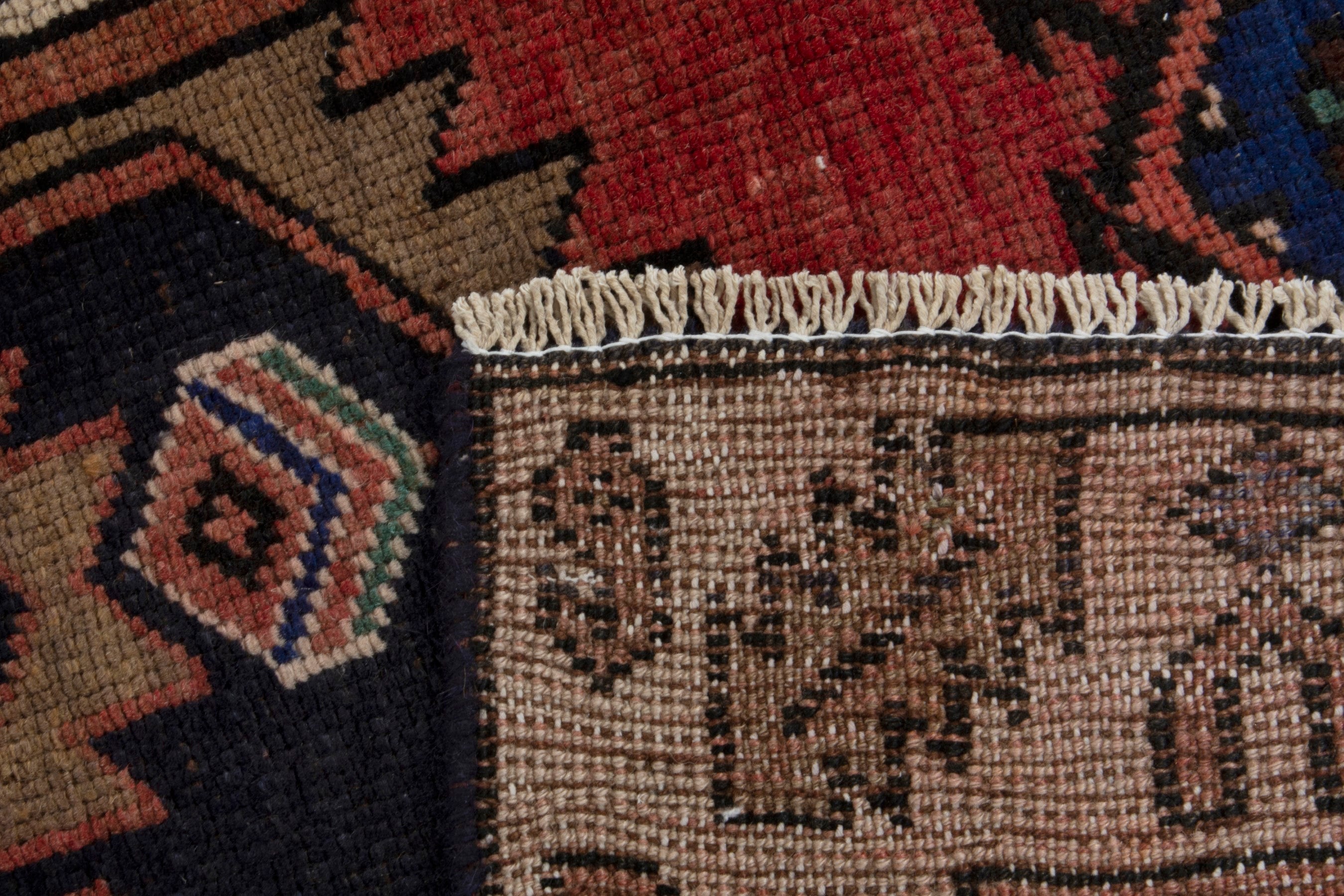 Persian Lori runner rug in rust and navy, view 18 of 18