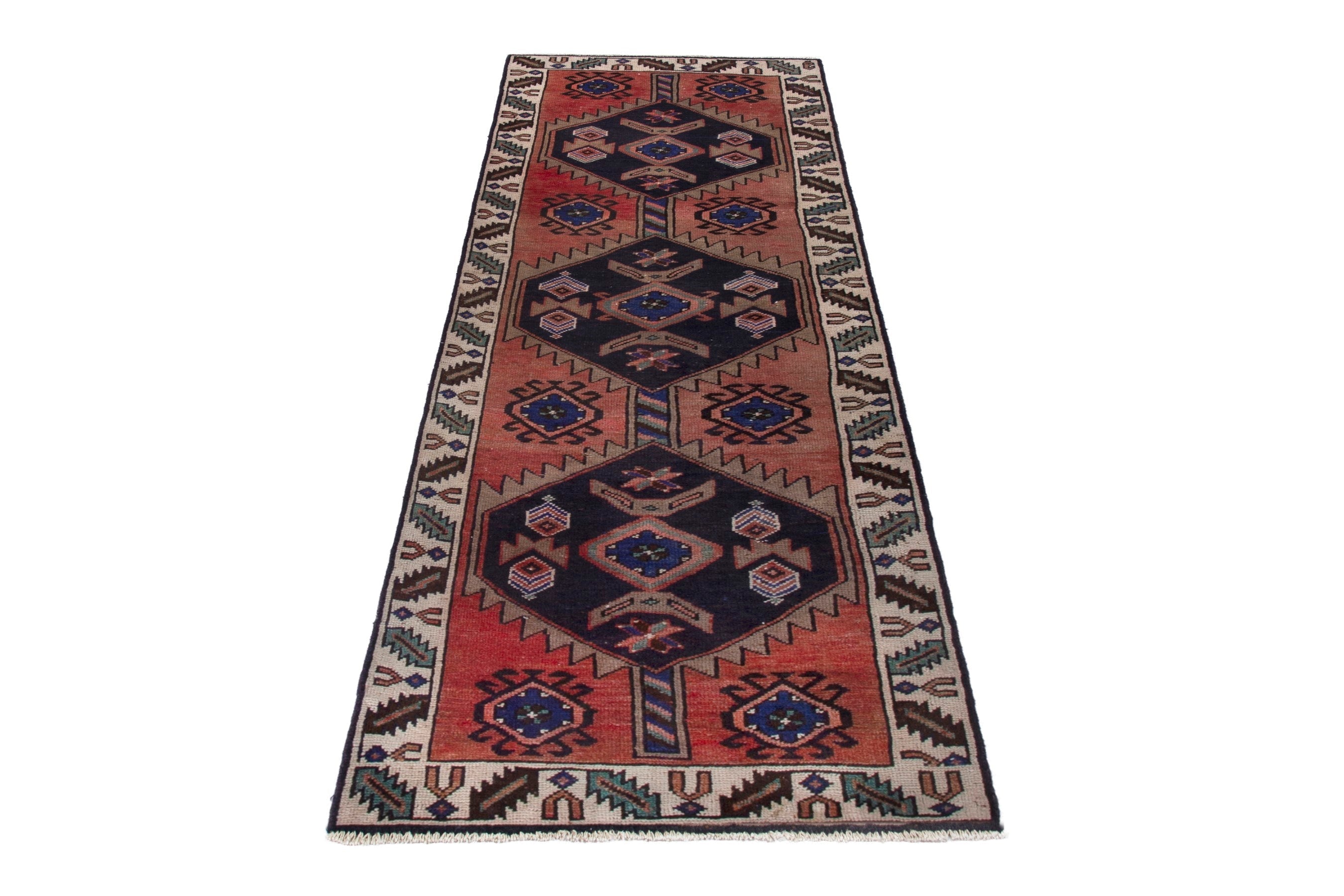 Persian Lori runner rug in rust and navy, view 2 of 18