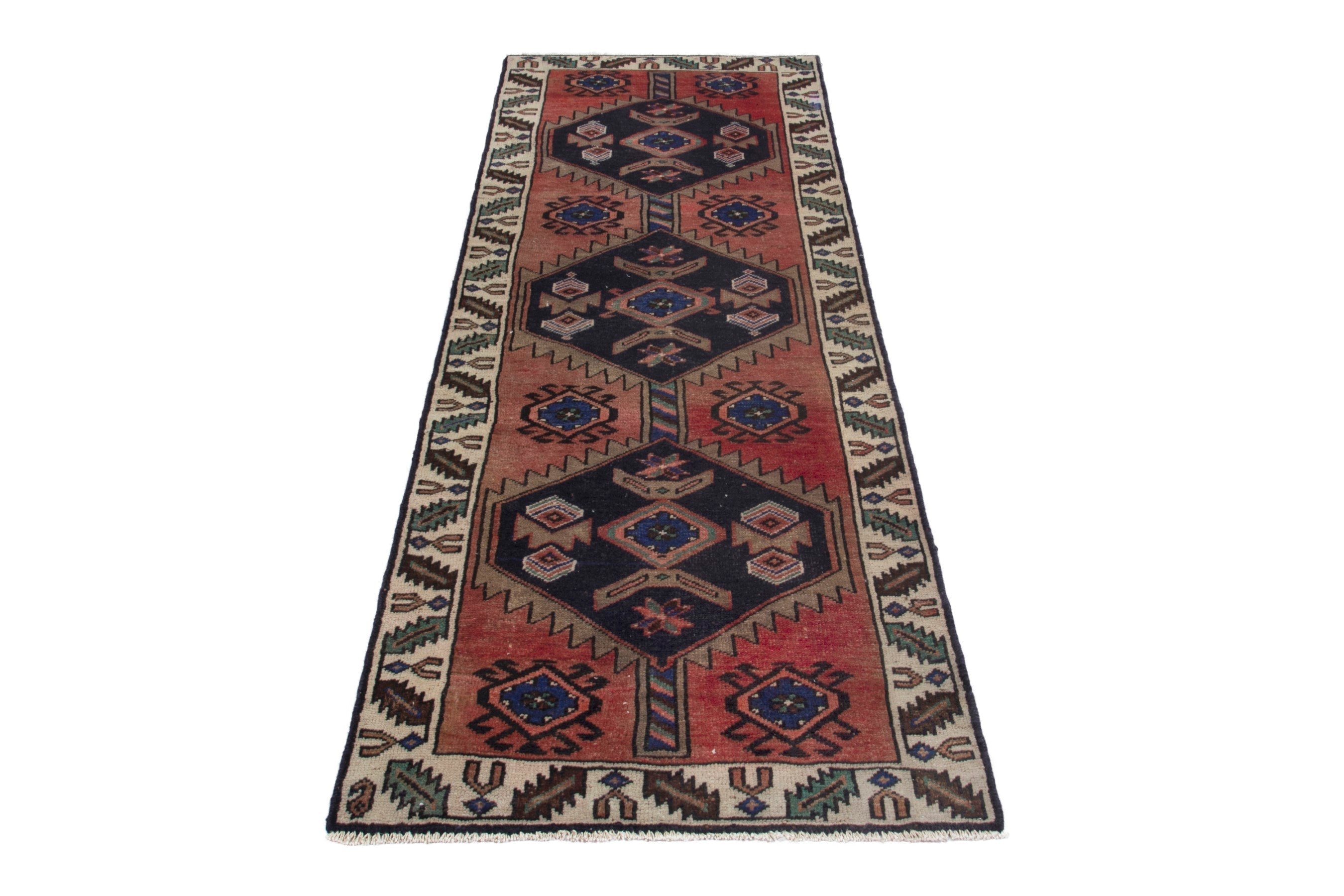 Persian Lori runner rug in rust and navy, view 3 of 18