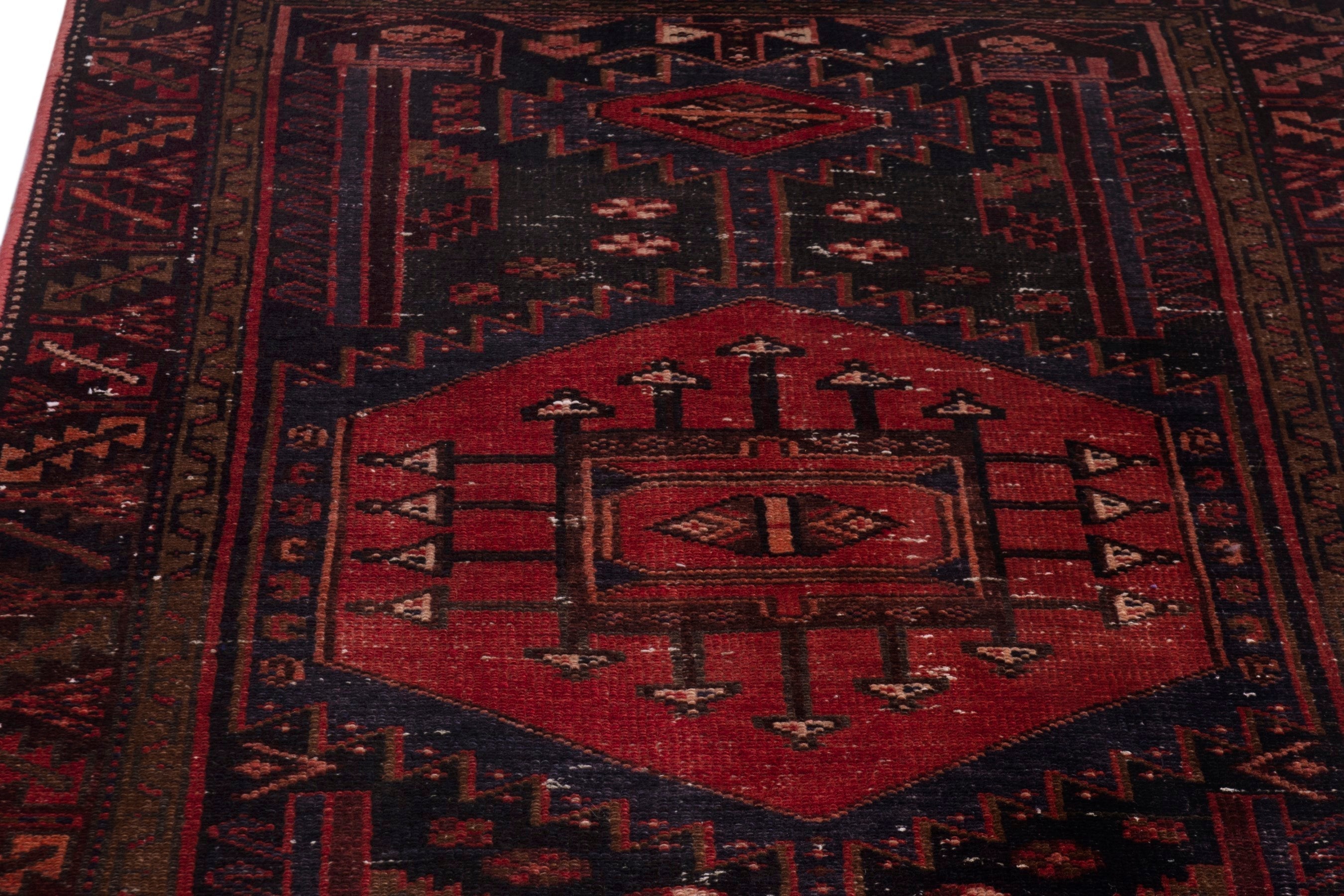 Persian Zanjan runner rug in deep indigo and deep red, view 10 of 18