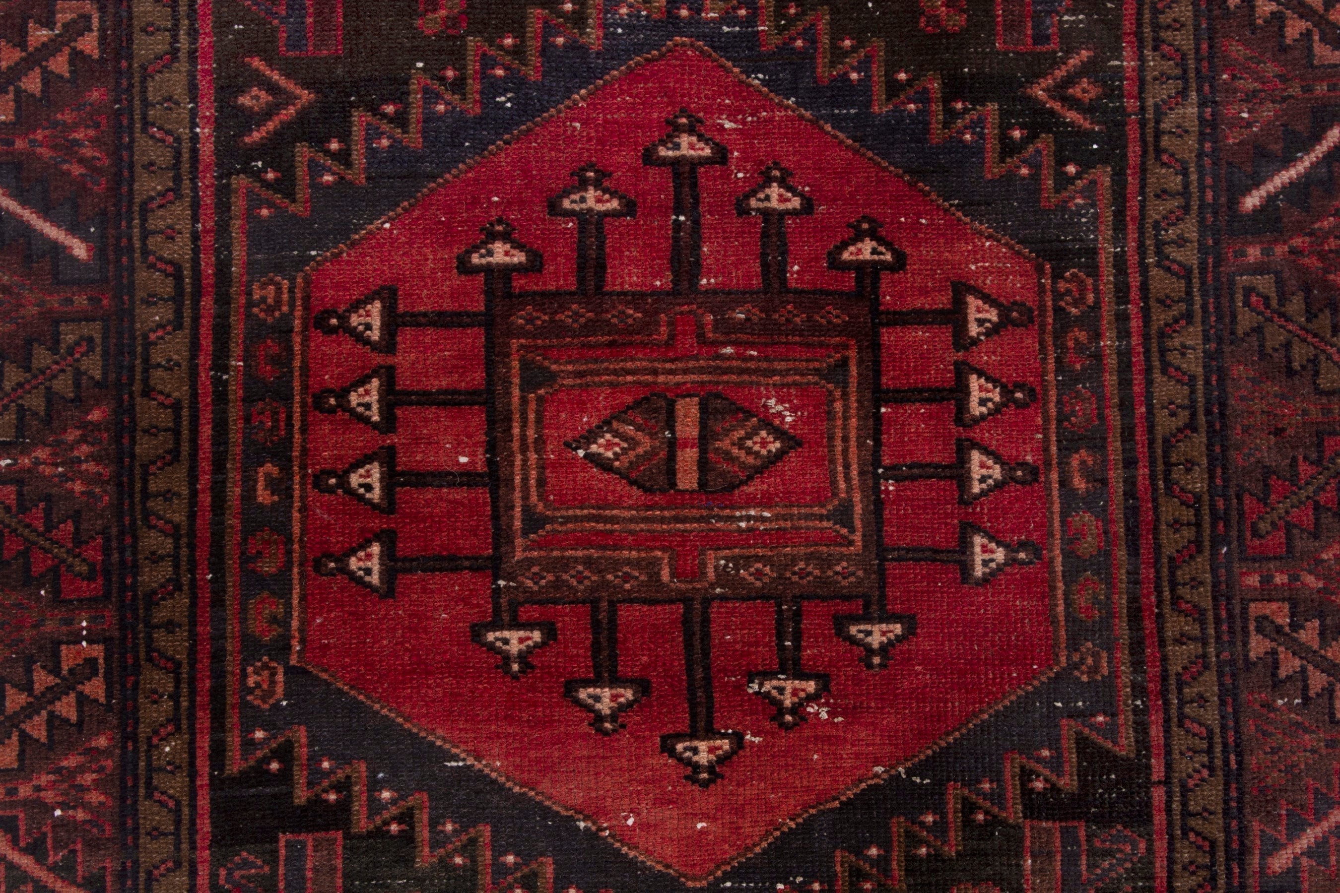 Persian Zanjan runner rug in deep indigo and deep red, view 12 of 18