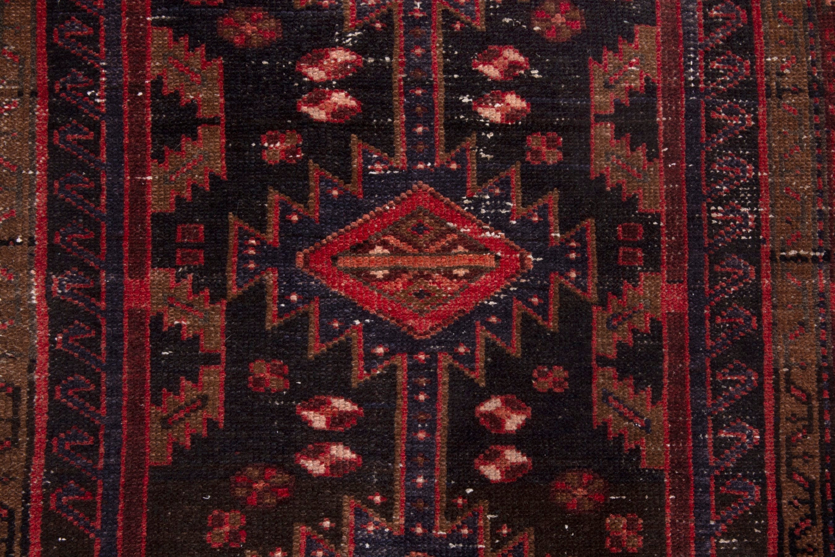 Persian Zanjan runner rug in deep indigo and deep red, view 13 of 18