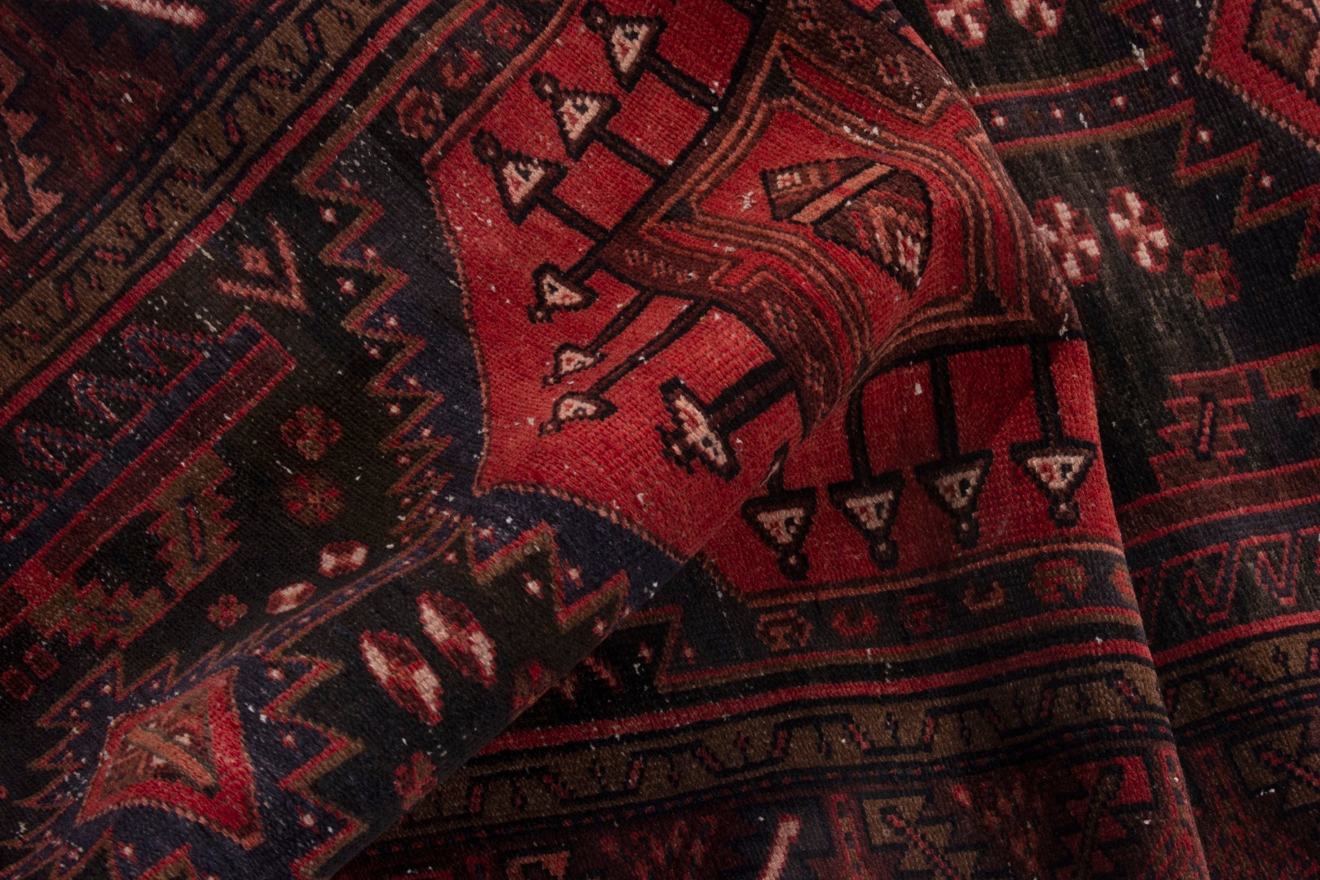 Persian Zanjan runner rug in deep indigo and deep red, view 15 of 18