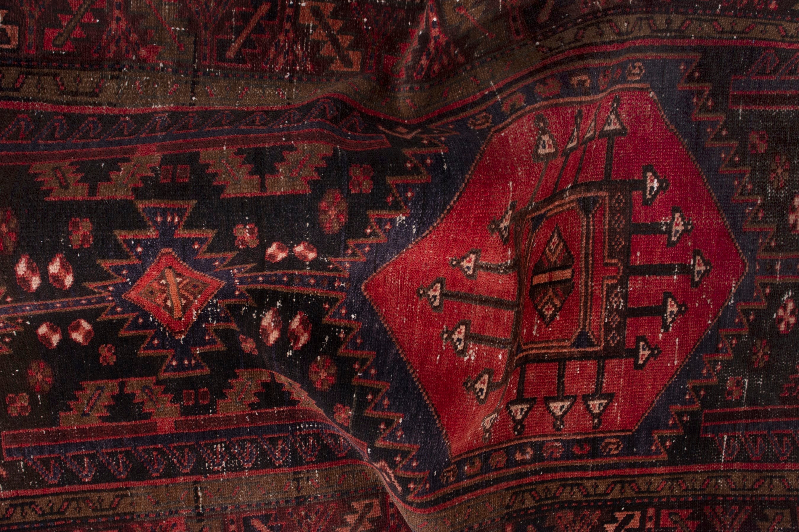 Persian Zanjan runner rug in deep indigo and deep red, view 17 of 18