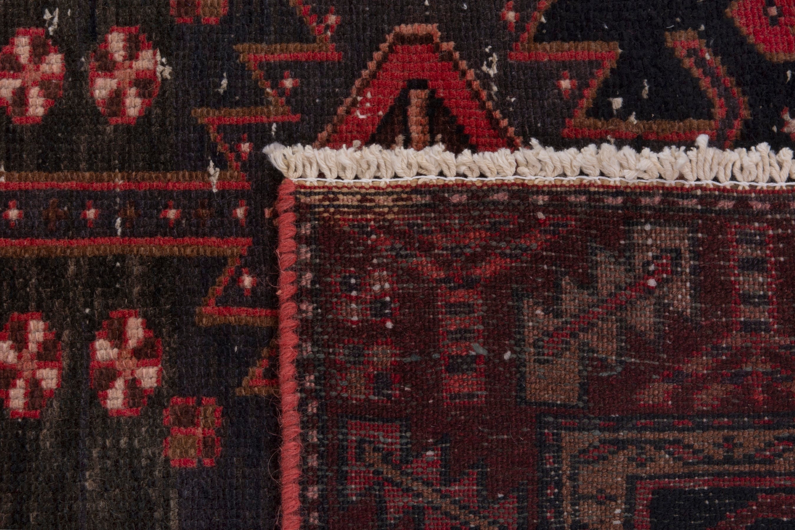 Persian Zanjan runner rug in deep indigo and deep red, view 18 of 18