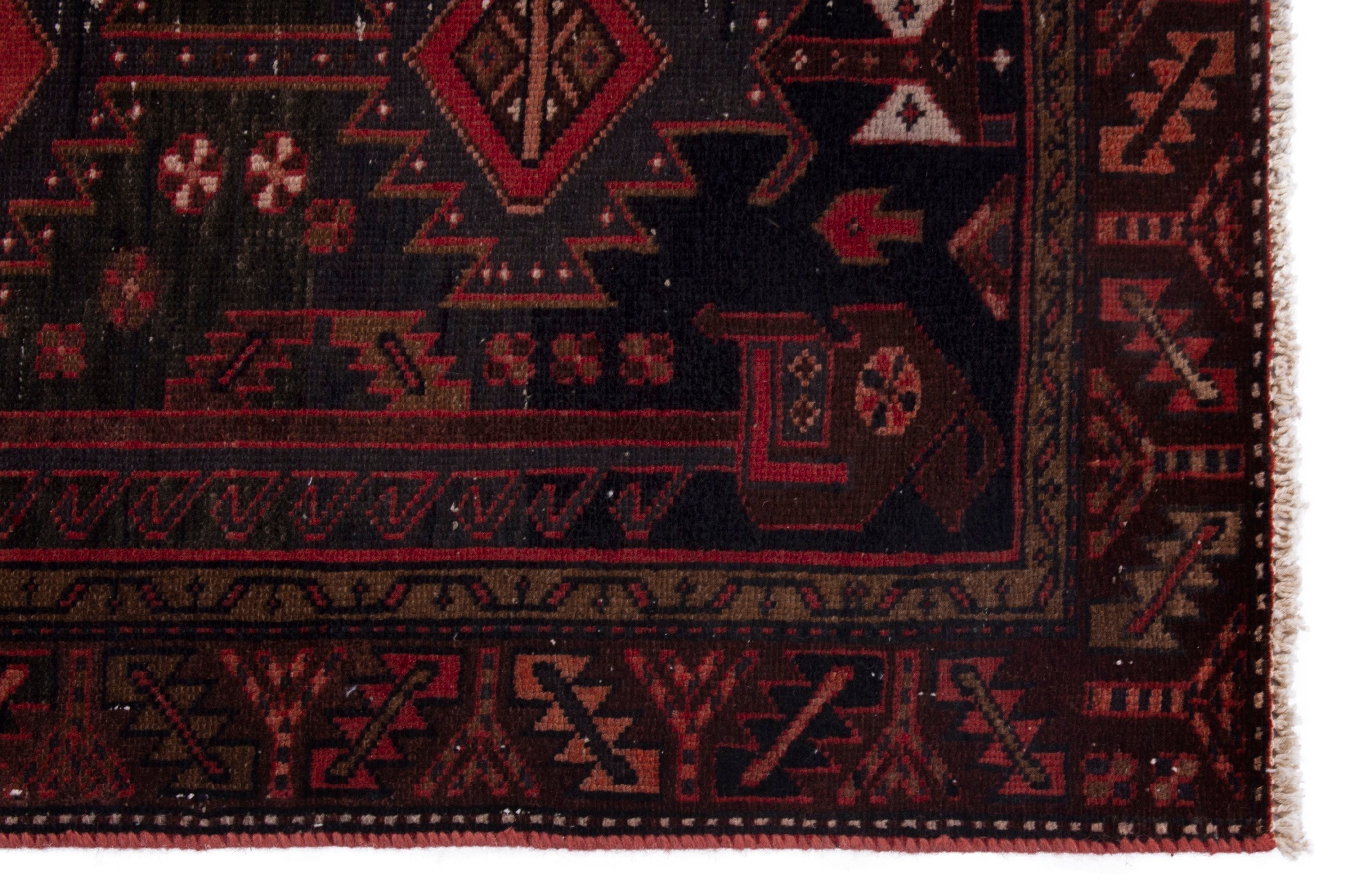 Persian Zanjan runner rug in deep indigo and deep red, view 9 of 18