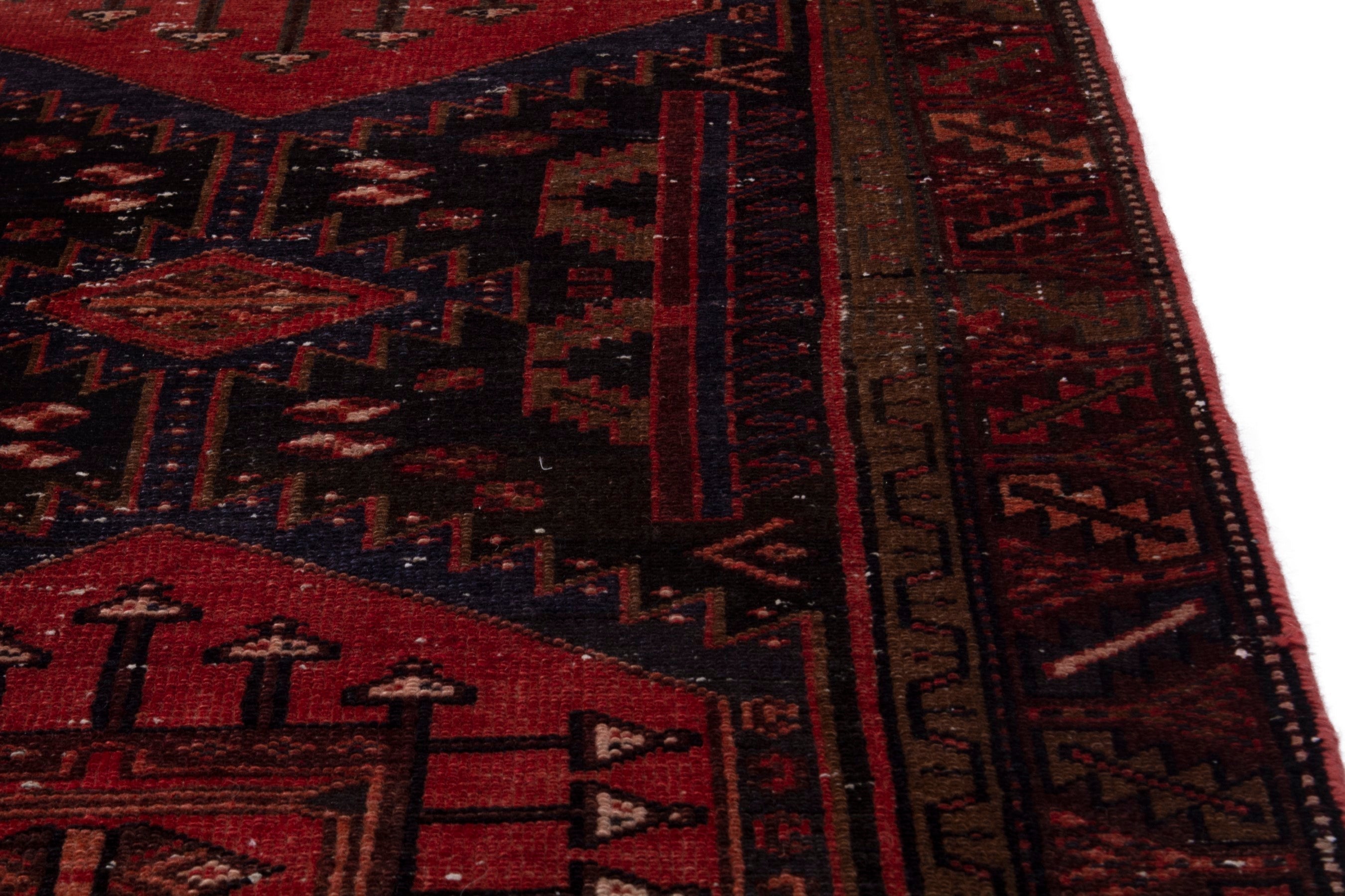 Persian Zanjan runner rug in deep indigo and deep red, view 7 of 18