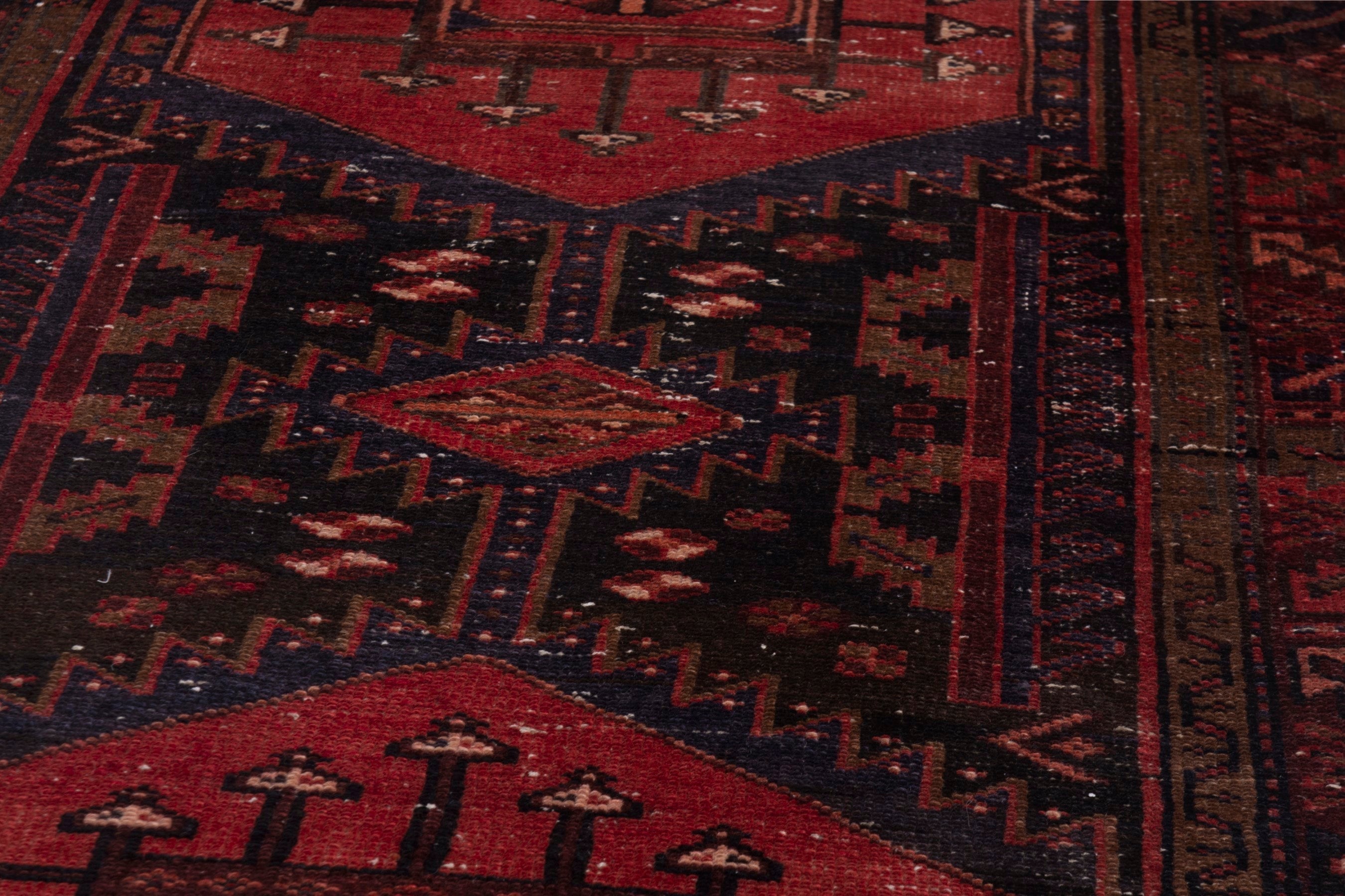 Persian Zanjan runner rug in deep indigo and deep red, view 8 of 18