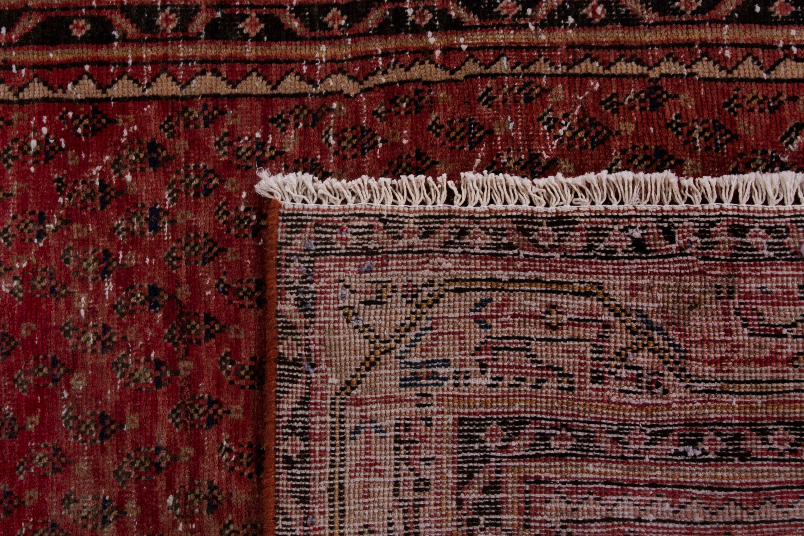 Persian Botteh runner rug in burgundy and faded red, view 17 of 17