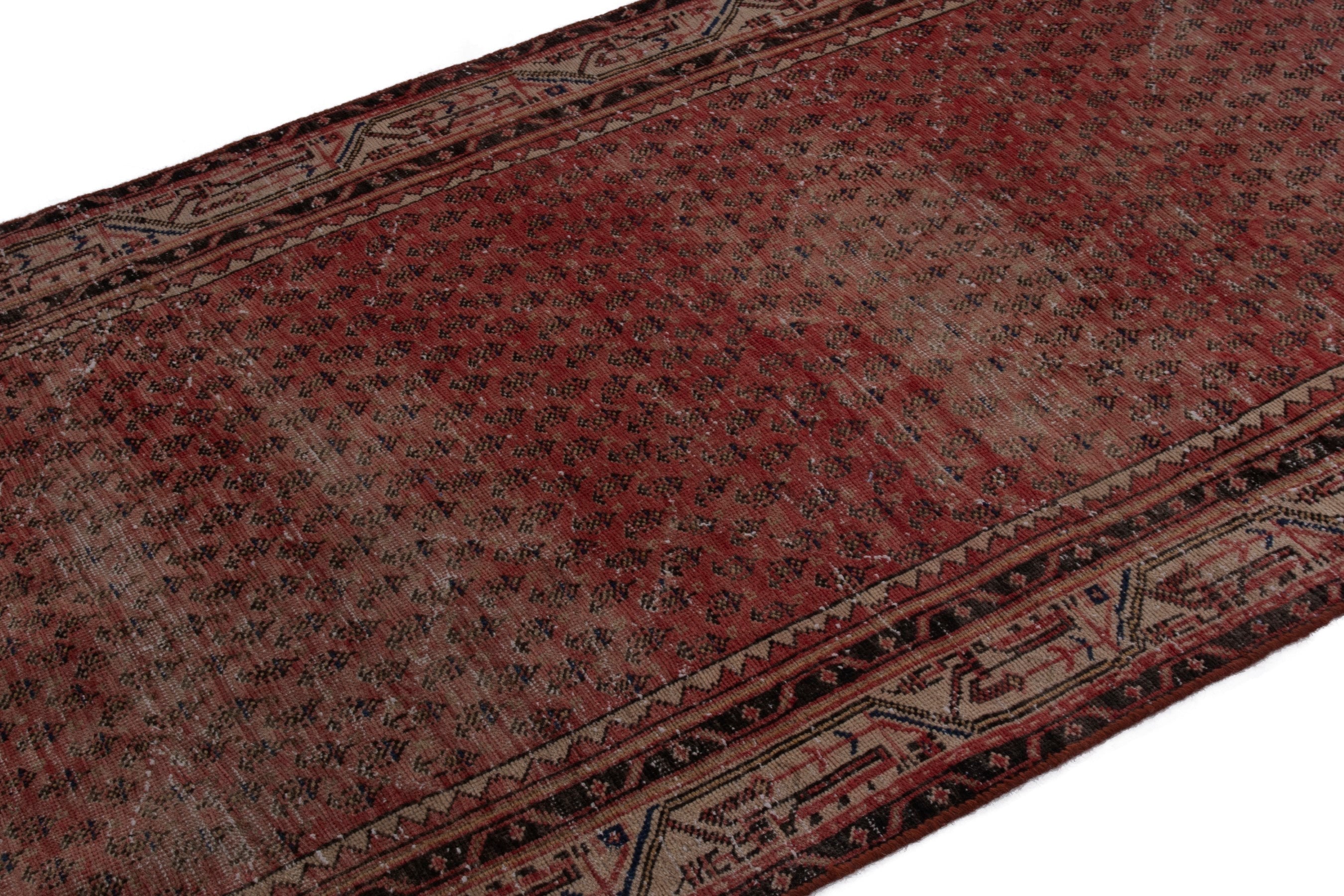 Persian Botteh runner rug in burgundy and faded red, view 6 of 17