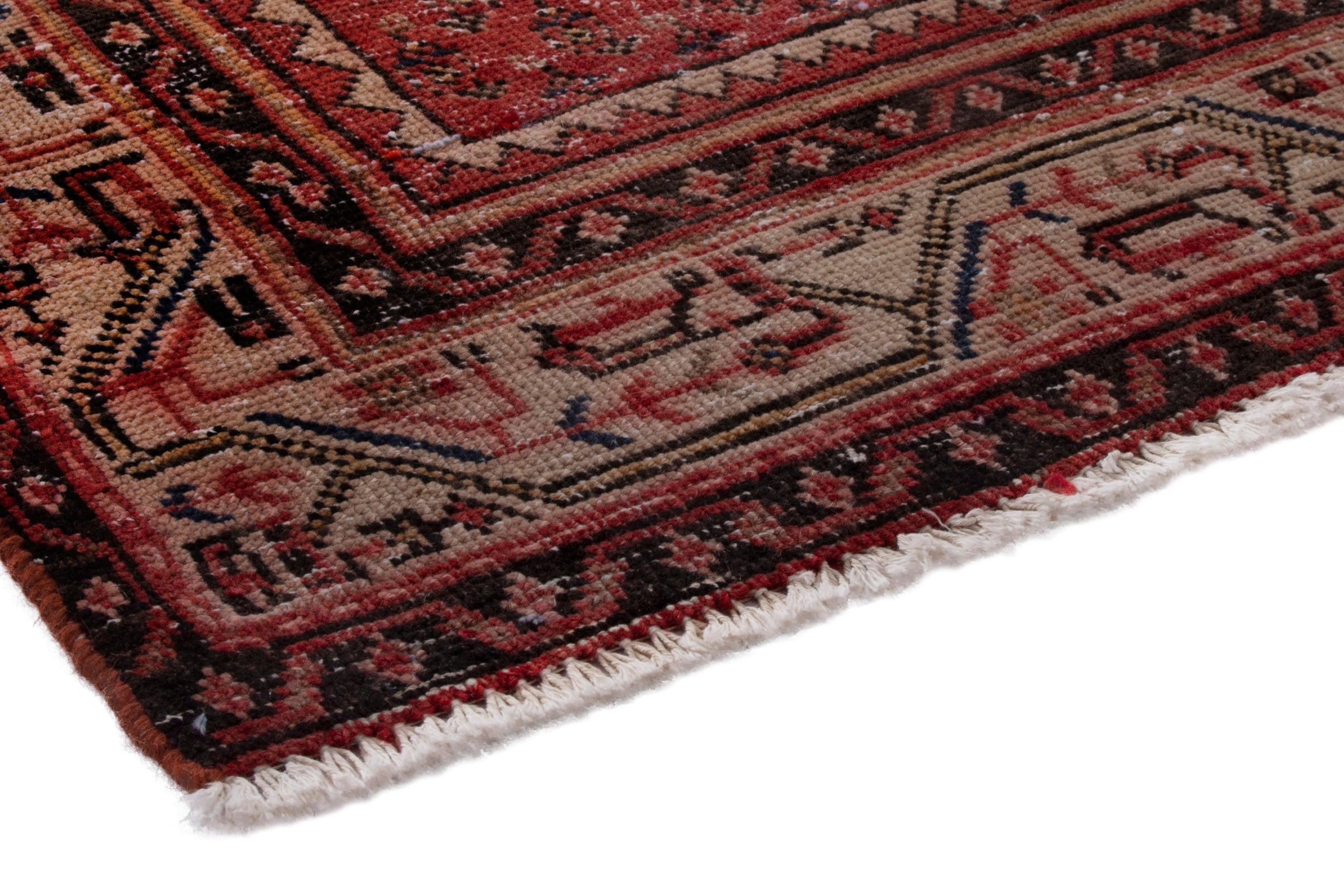 Persian Botteh runner rug in burgundy and faded red, view 4 of 17