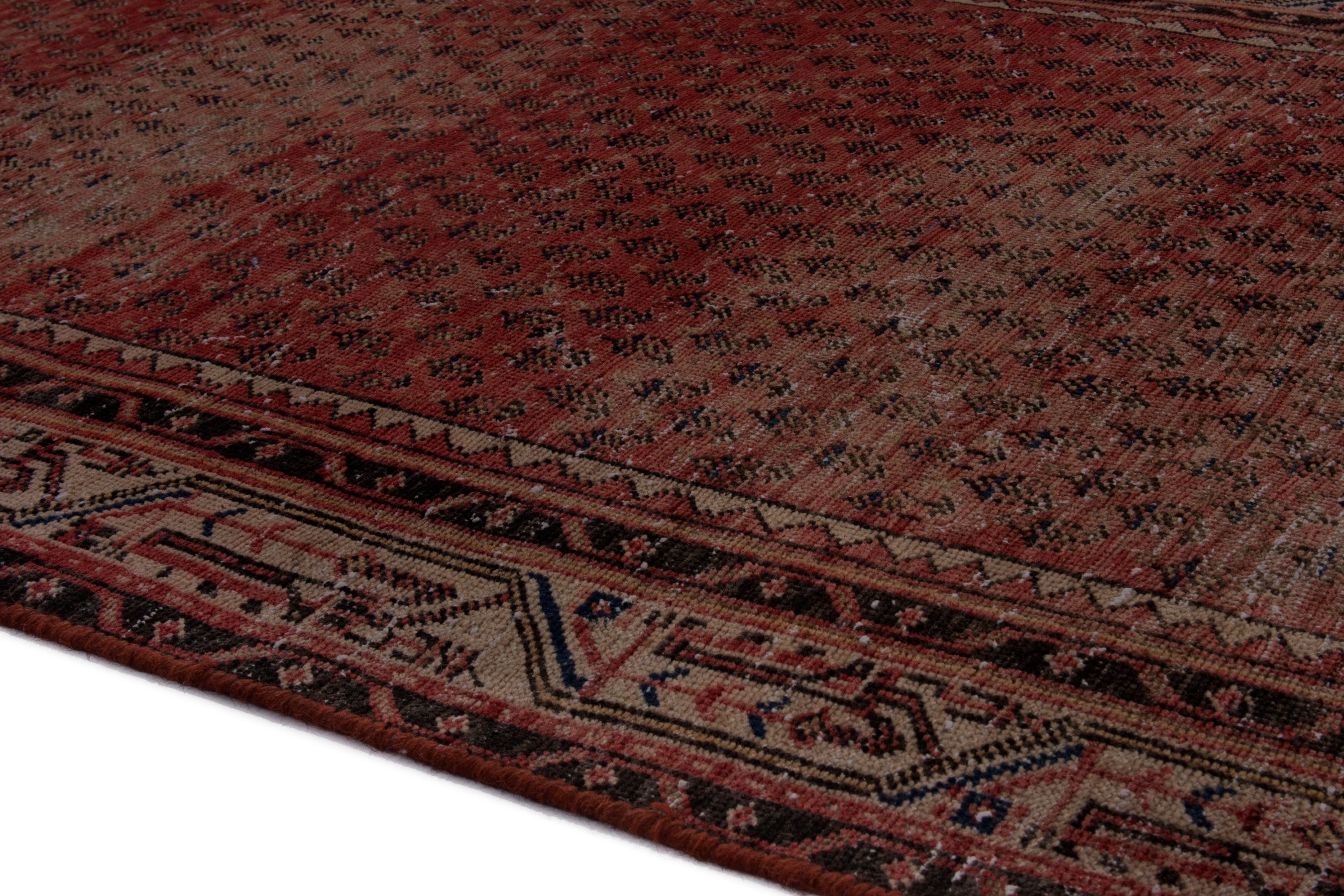 Persian Botteh runner rug in burgundy and faded red, view 5 of 17