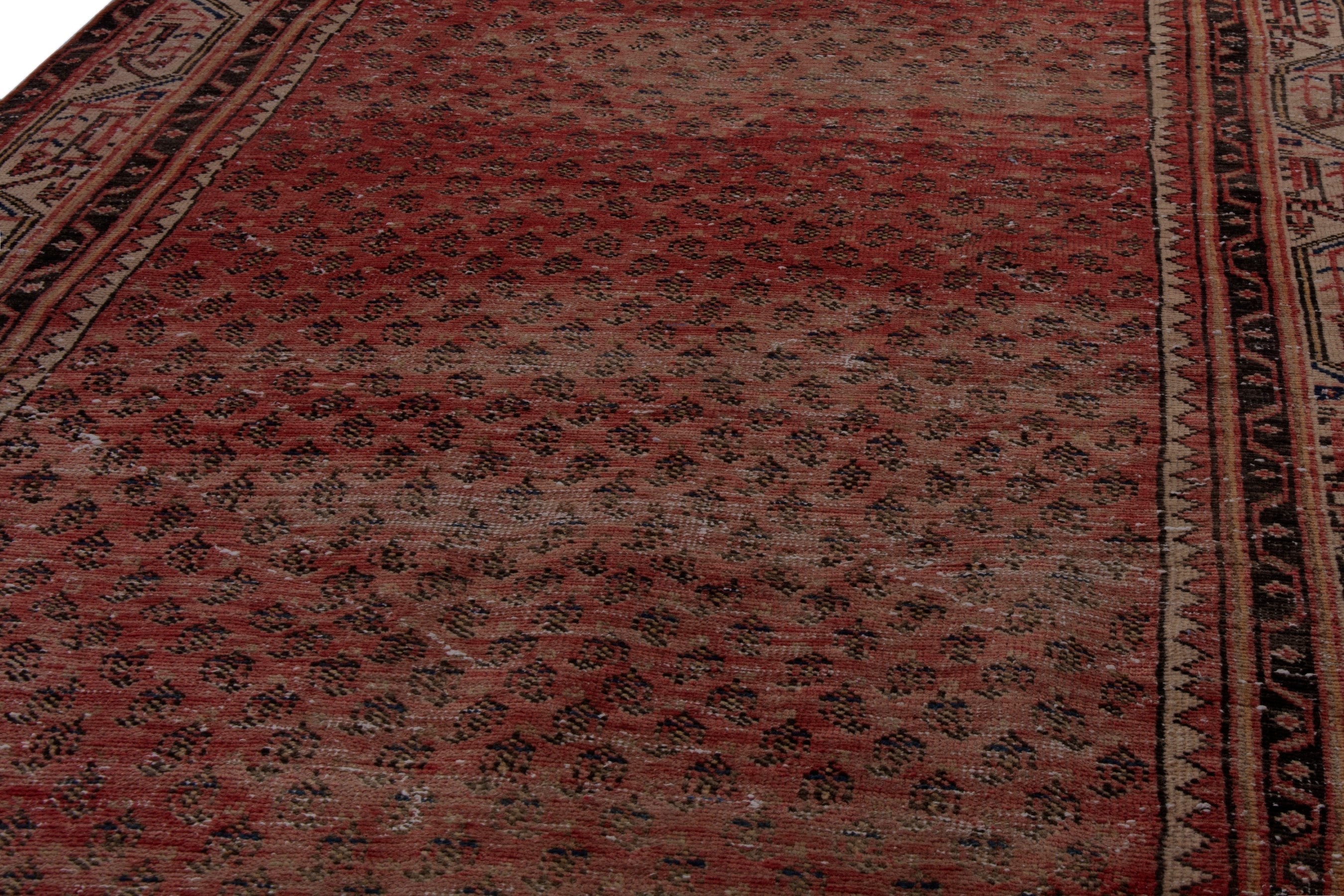 Persian Botteh runner rug in burgundy and faded red, view 9 of 17