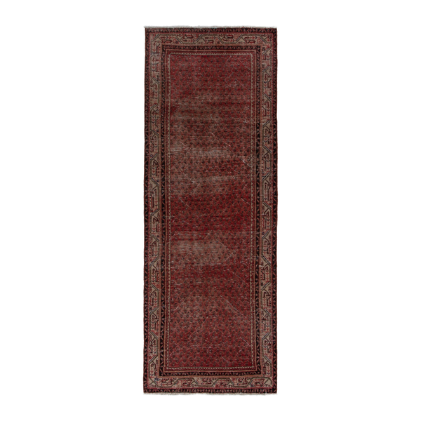 Persian Botteh runner rug in burgundy and faded red, 3'8" x 9'7"