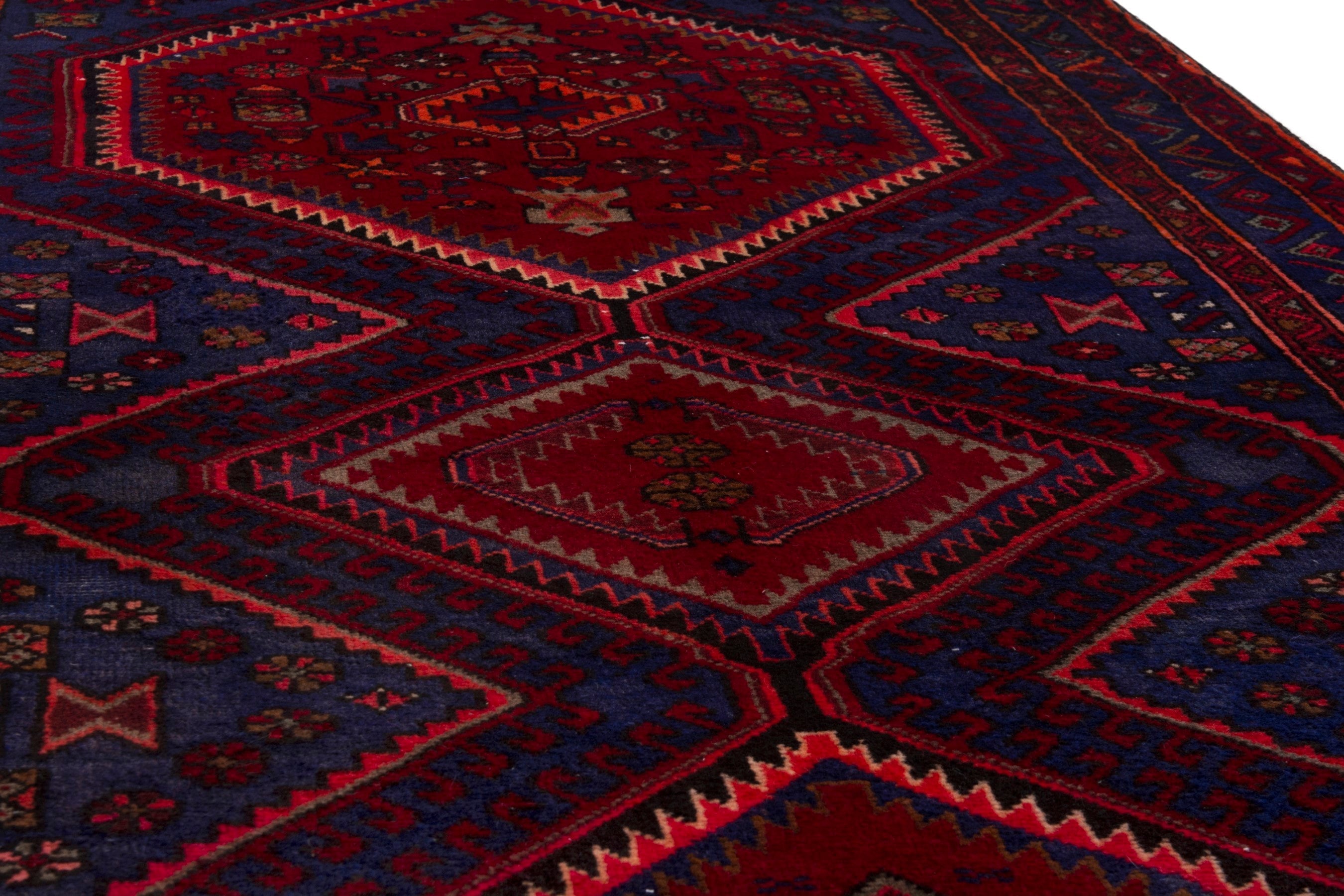 Persian Zanjan runner rug in deep red and dark blue, view 8 of 19