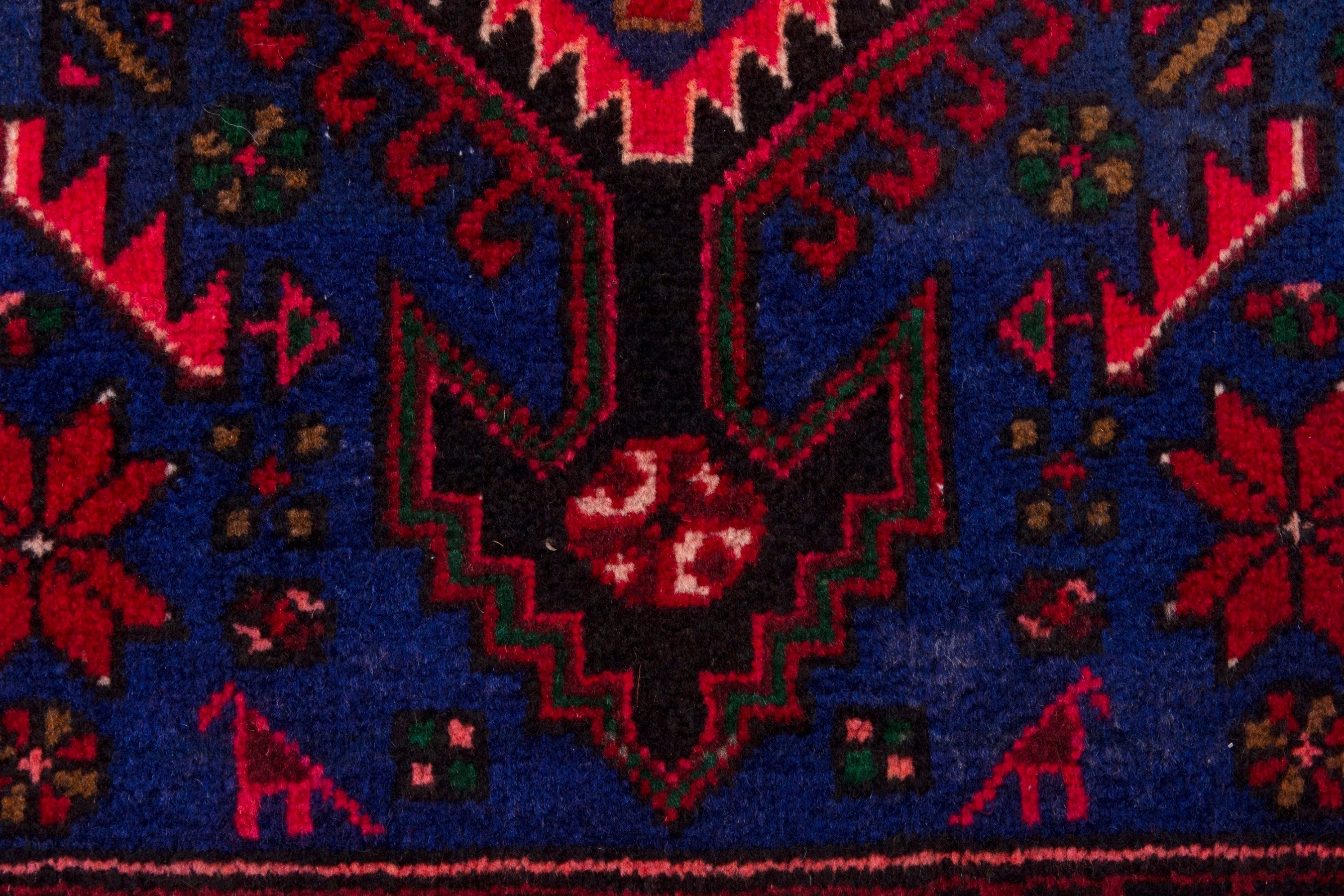 Persian Zanjan runner rug in deep red and dark blue, view 11 of 19