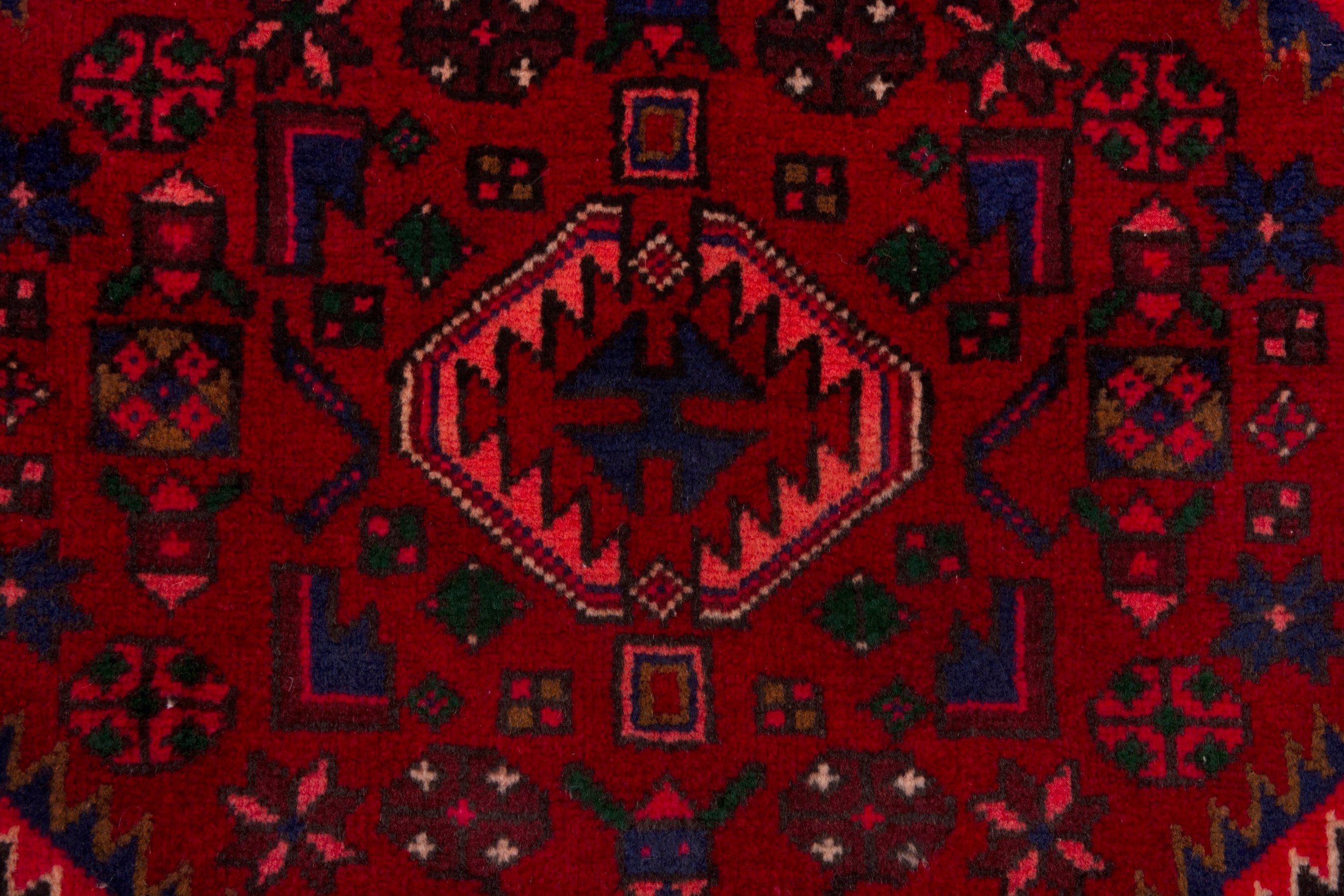 Persian Zanjan runner rug in deep red and dark blue, view 12 of 19
