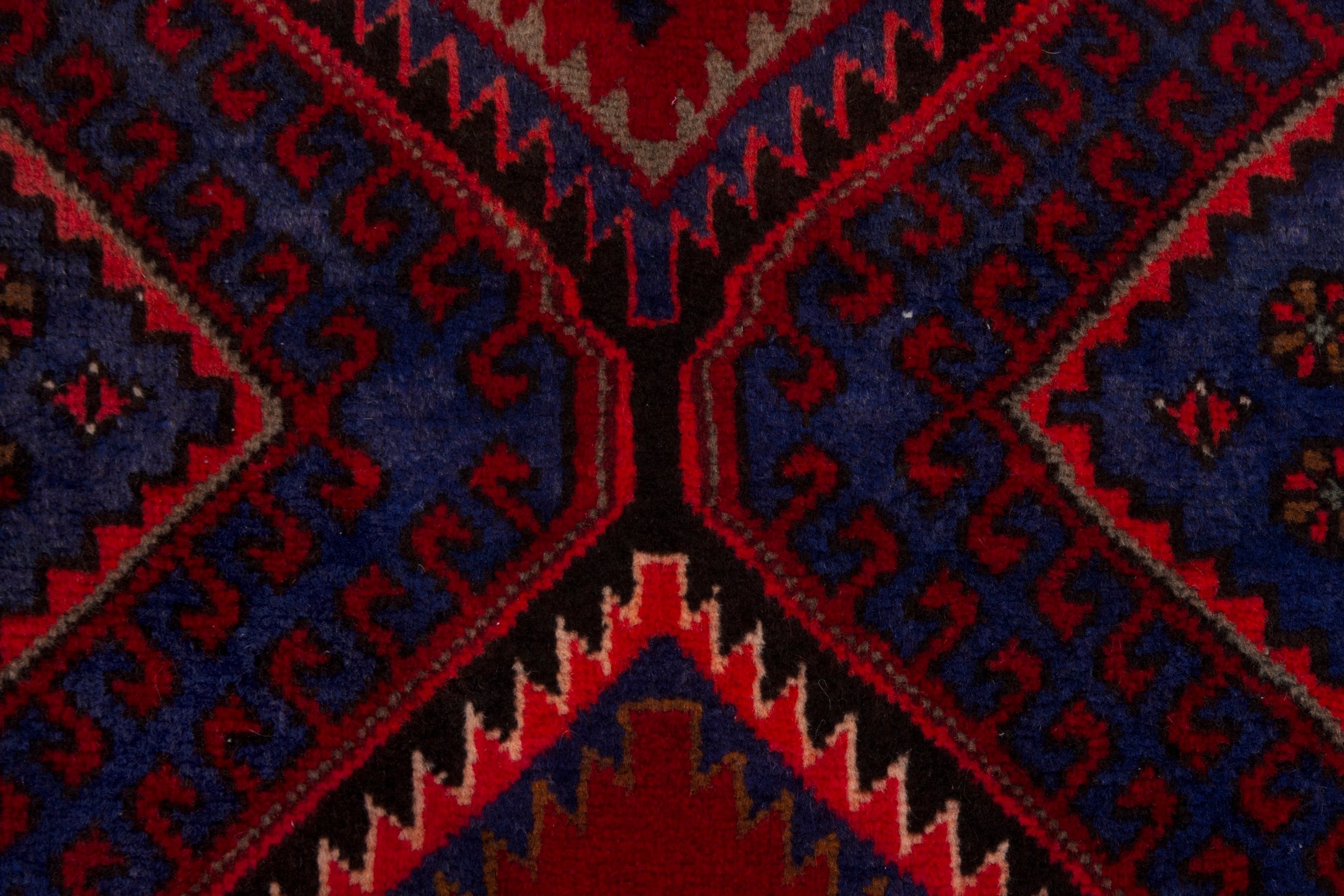 Persian Zanjan runner rug in deep red and dark blue, view 15 of 19