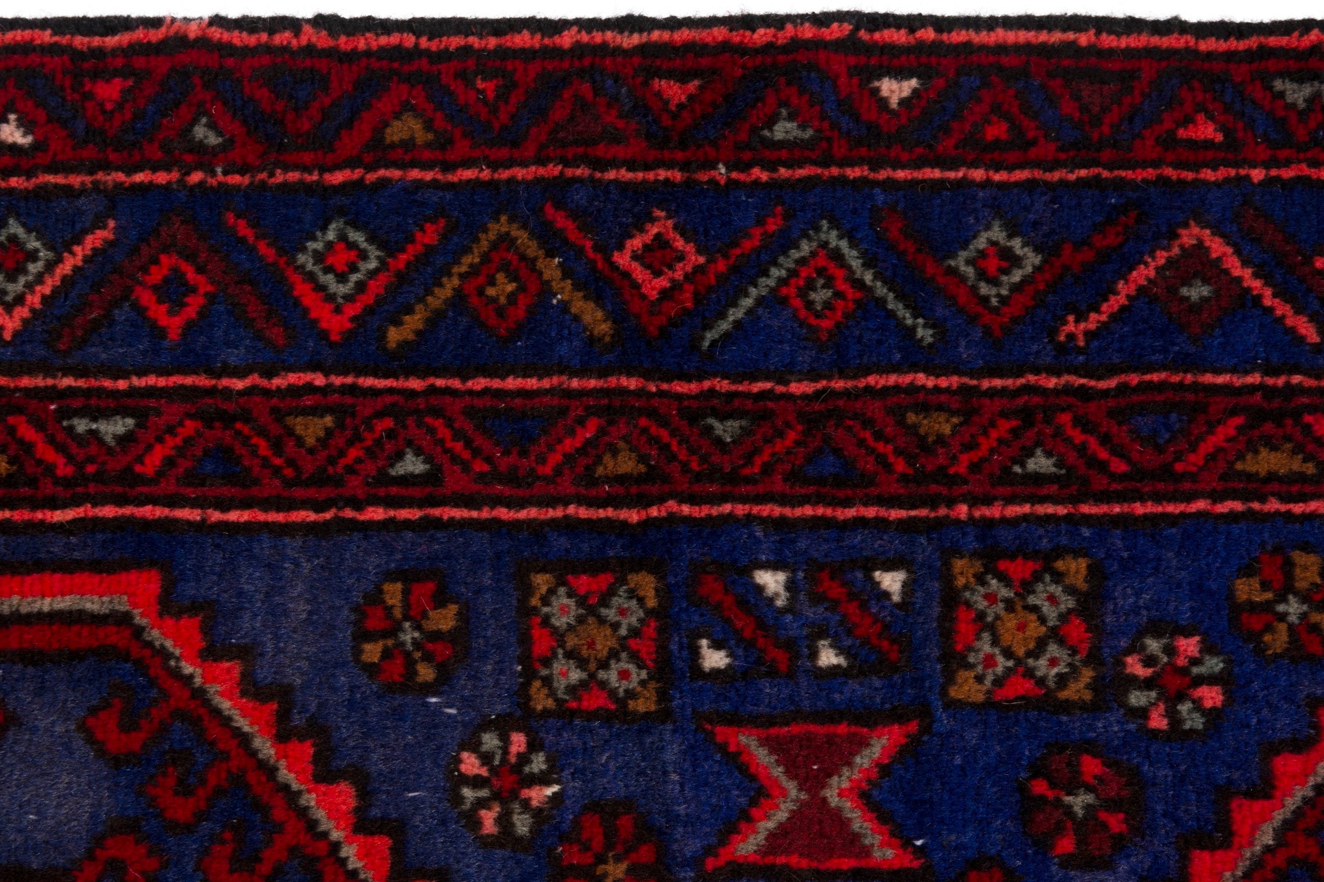 Persian Zanjan runner rug in deep red and dark blue, view 13 of 19