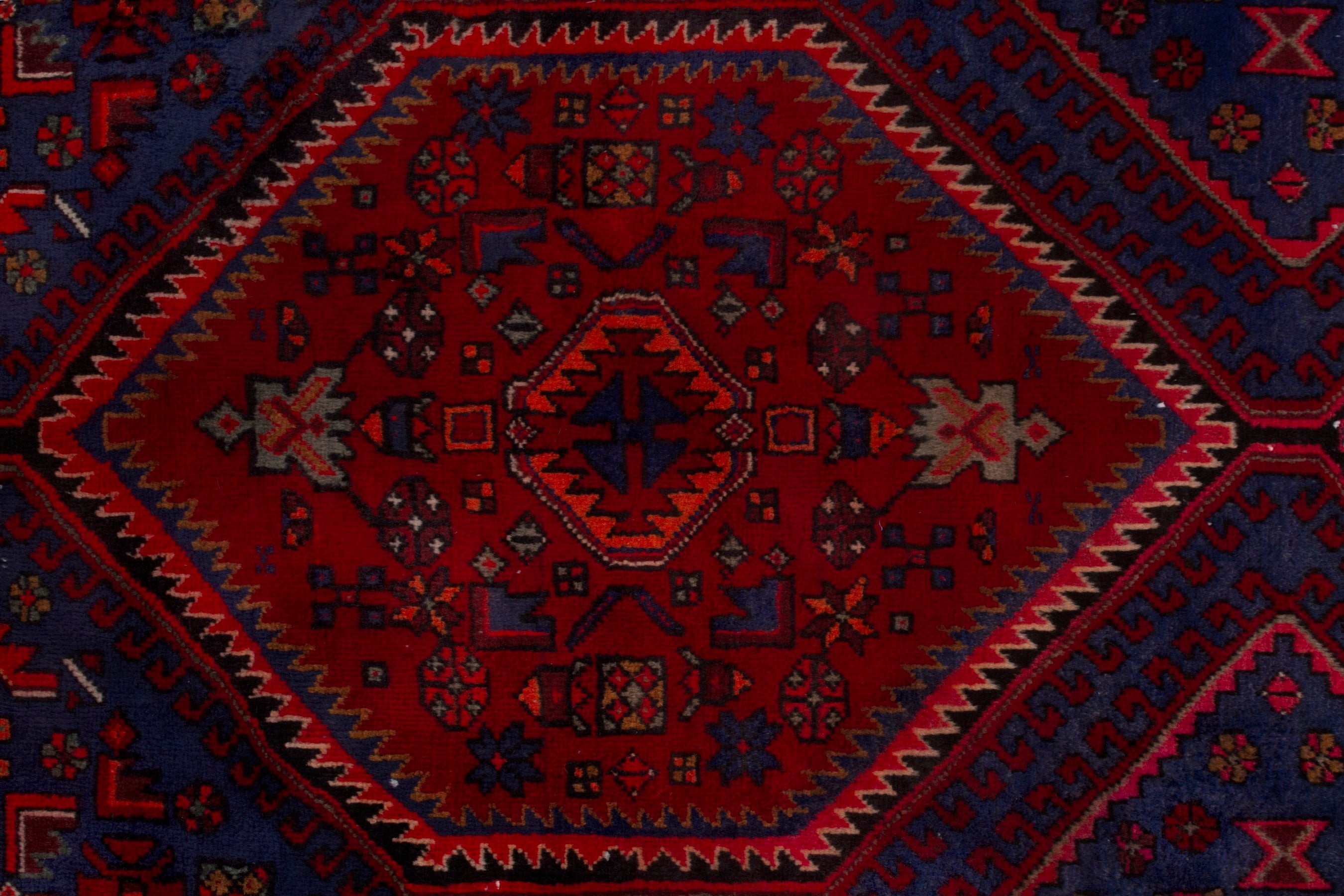 Persian Zanjan runner rug in deep red and dark blue, view 14 of 19