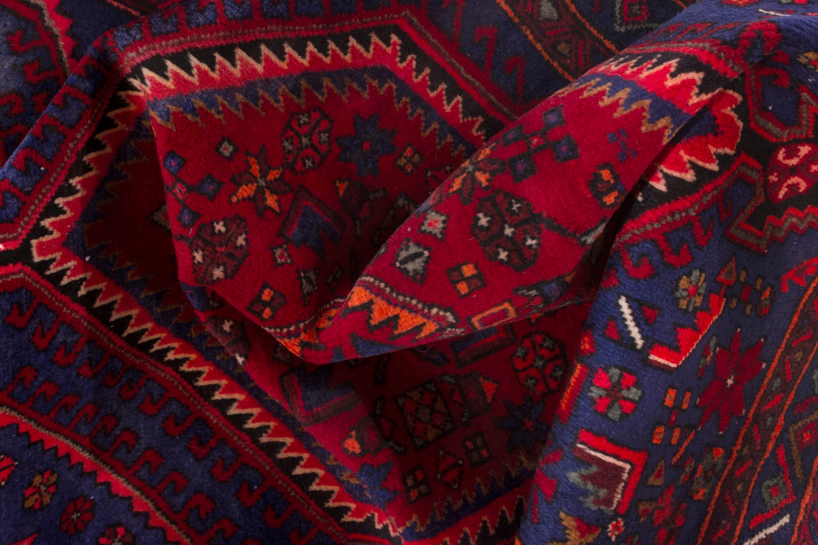 Persian Zanjan runner rug in deep red and dark blue, view 17 of 19